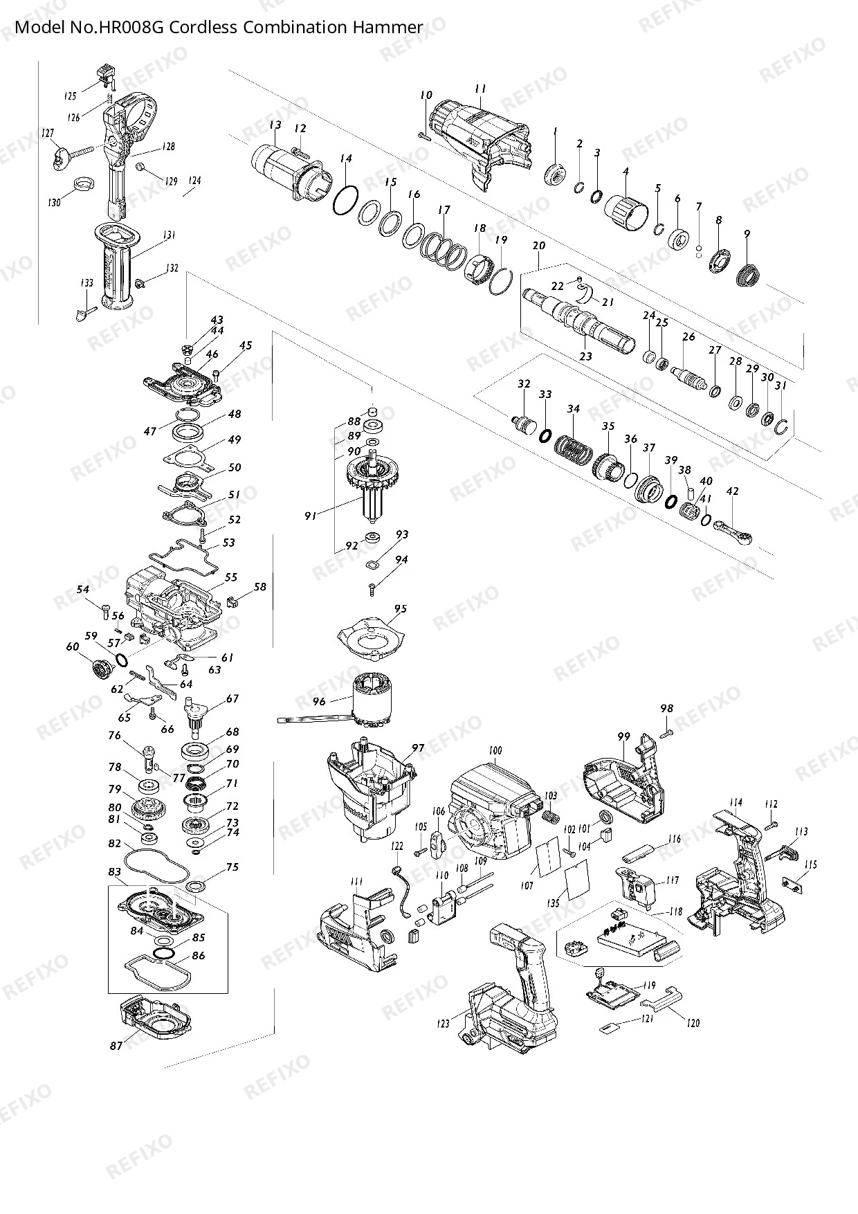 Деталировка MAKITA HR008G — схема запчастей в разборе