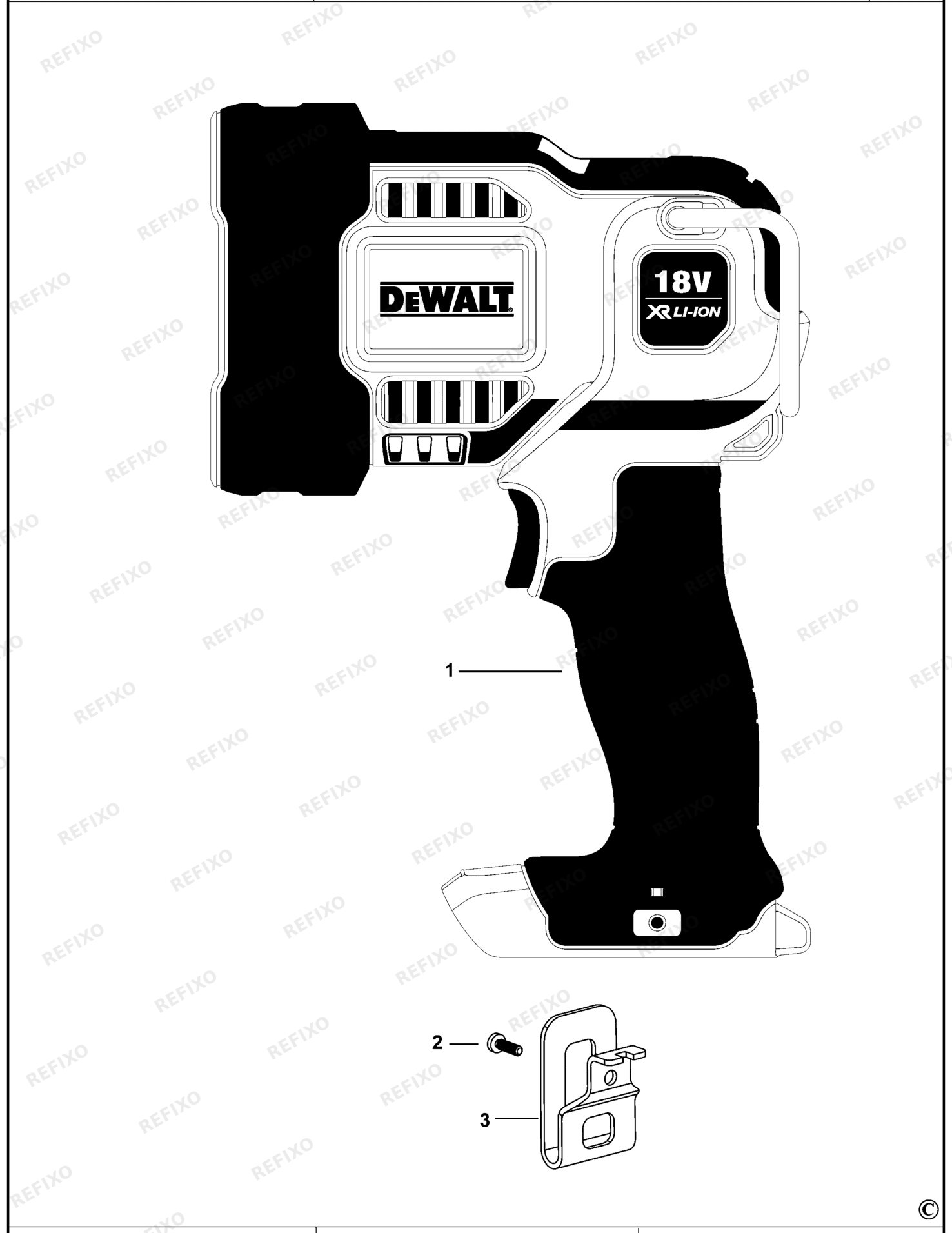 Деталировка DeWalt DCL043-XJ TYPE 1 SUCHSCHEINWERFER DCL043-XJ DCL043 — схема запчастей в разборе