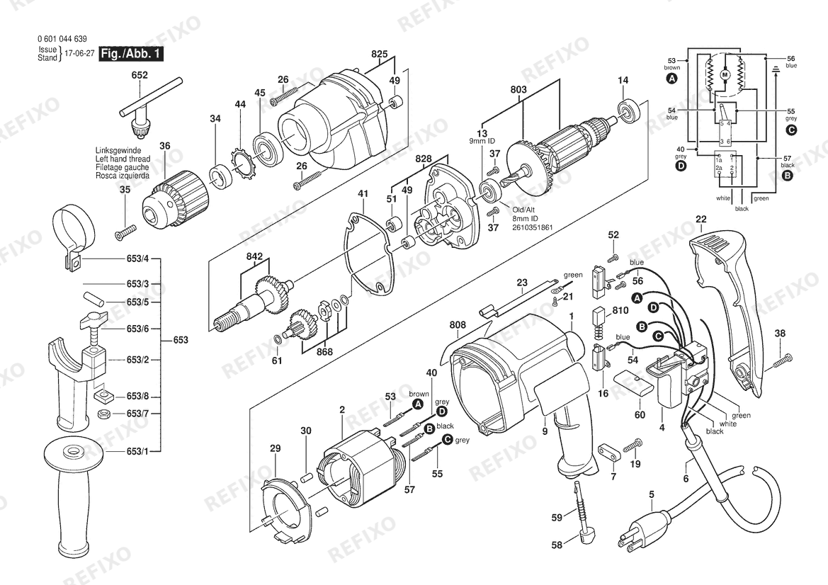 Деталировка Bosch Дрель 1031 VSR | 120 V | 061 - US (0 601 047 639) — схема запчастей в разборе