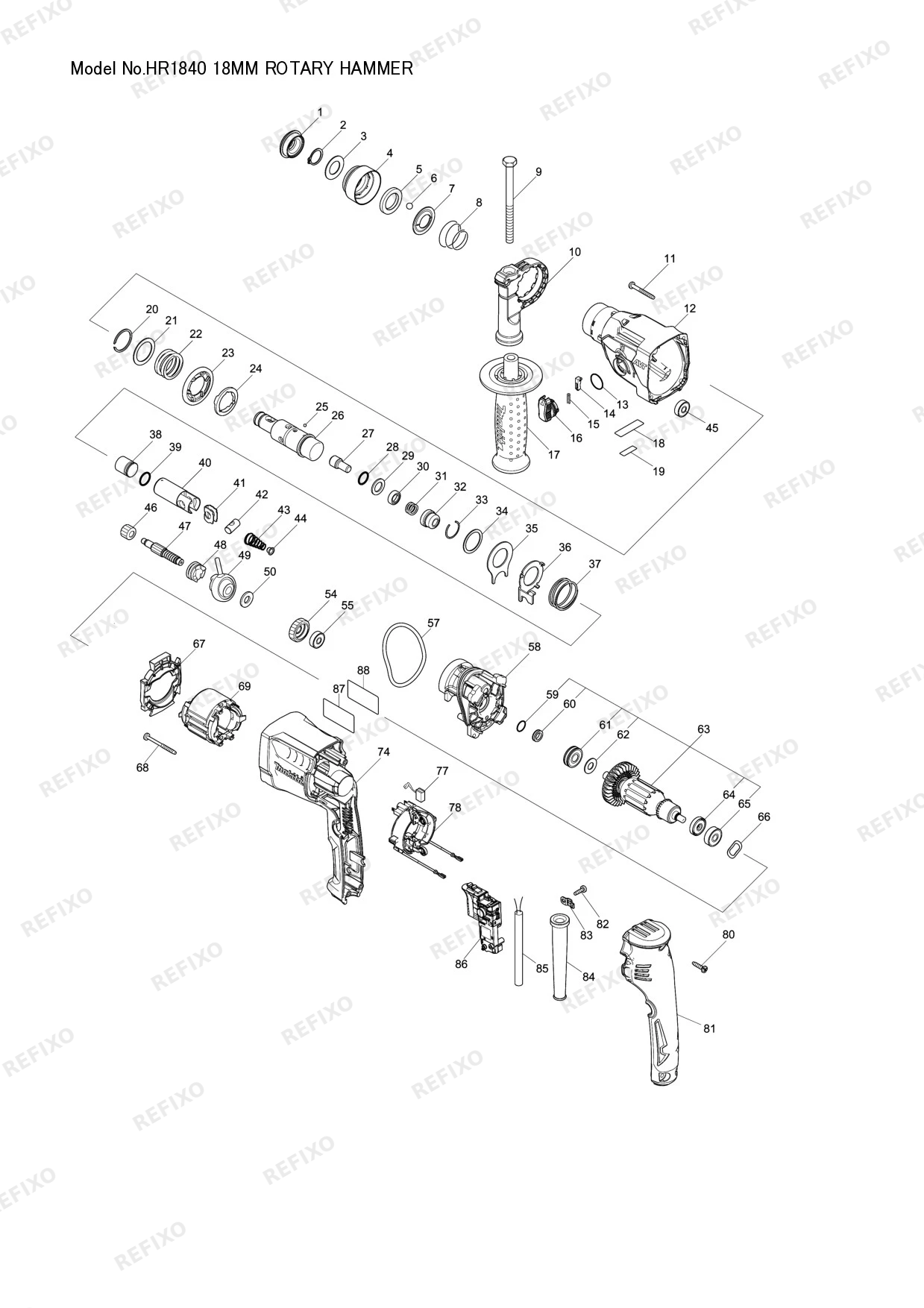 Деталировка MAKITA HR1840 — схема запчастей в разборе