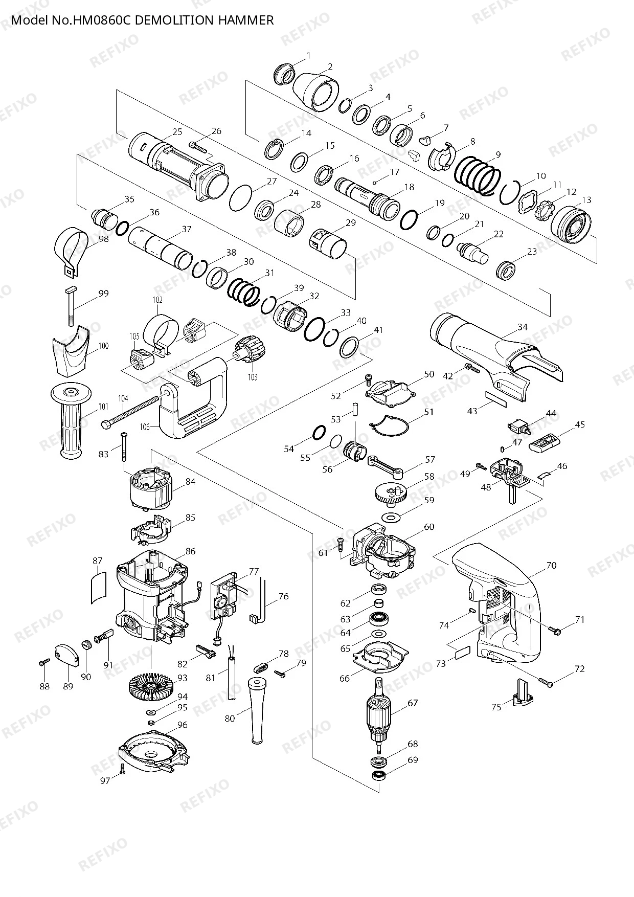 Деталировка MAKITA HM0860C — схема запчастей в разборе