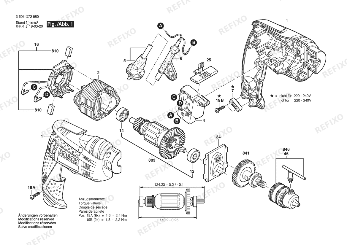 Деталировка Bosch Дрель GBM 6 RE | 115 V | 012 - TW (3 601 D72 5C0) — схема запчастей в разборе