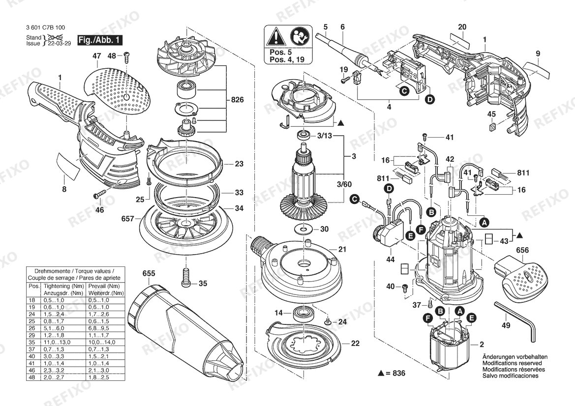 Деталировка Bosch Эксцентриковая шлифмашина ROS 65 EVC bare | 120 V | 061 - US (3 601 C7B 110) — схема запчастей в разборе