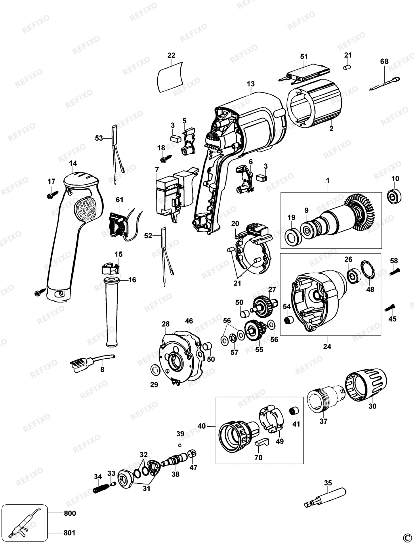 Деталировка DeWalt DW264K-LX TYPE 1 SCHRAUBENDREHER DW264K-LX DW264K — схема запчастей в разборе