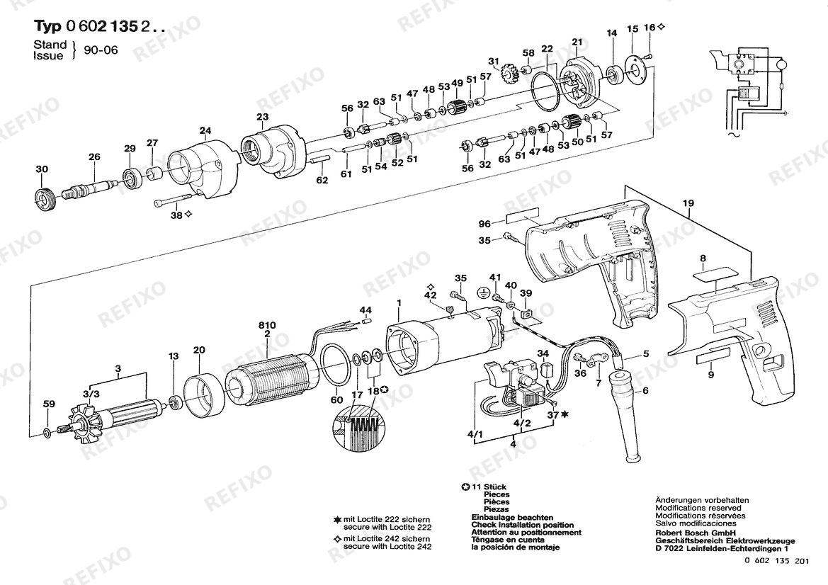 Деталировка Bosch Дрель HBM 57/2 (0 602 135 201) — схема запчастей в разборе