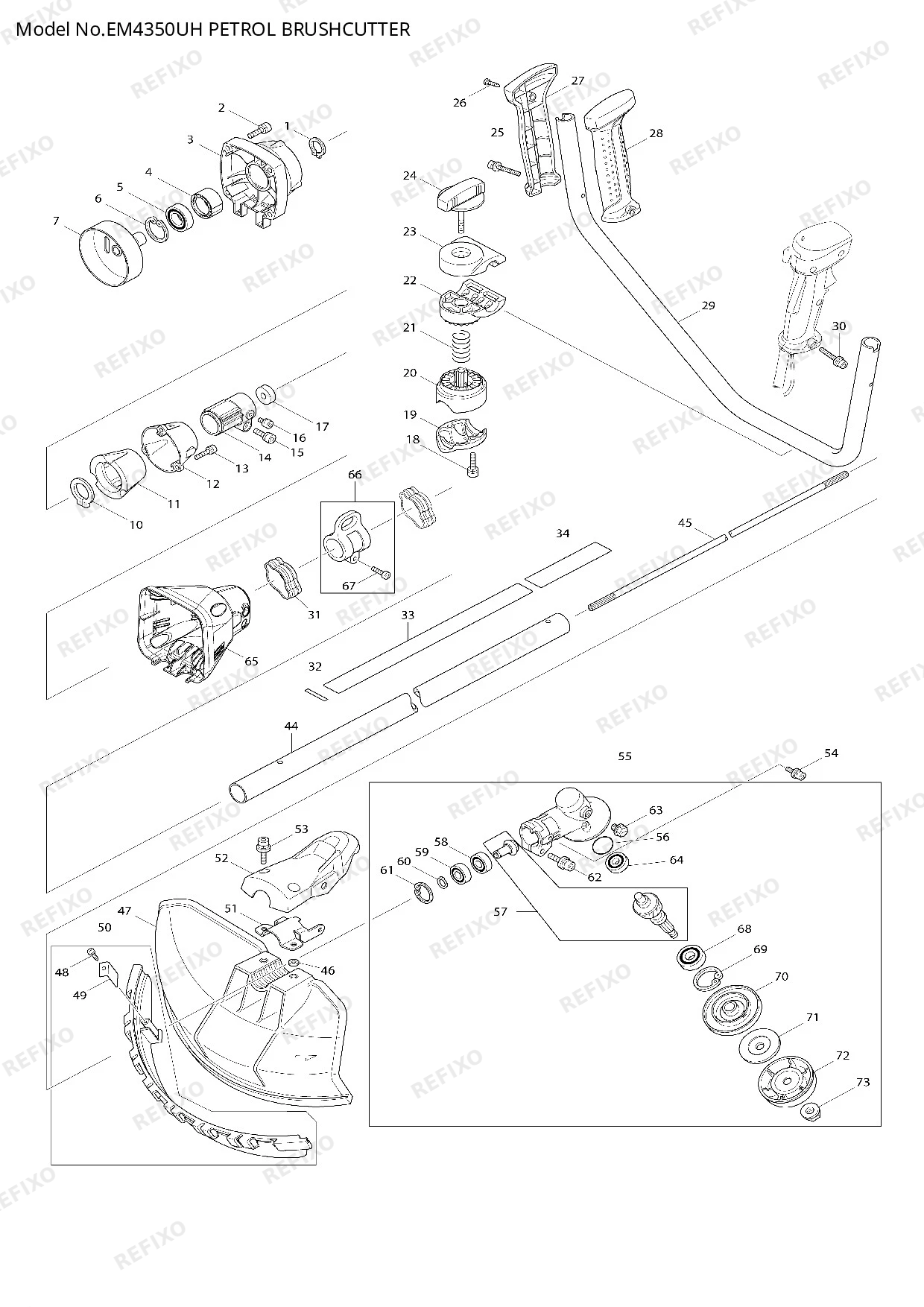 Деталировка MAKITA EM4350UH — схема запчастей в разборе