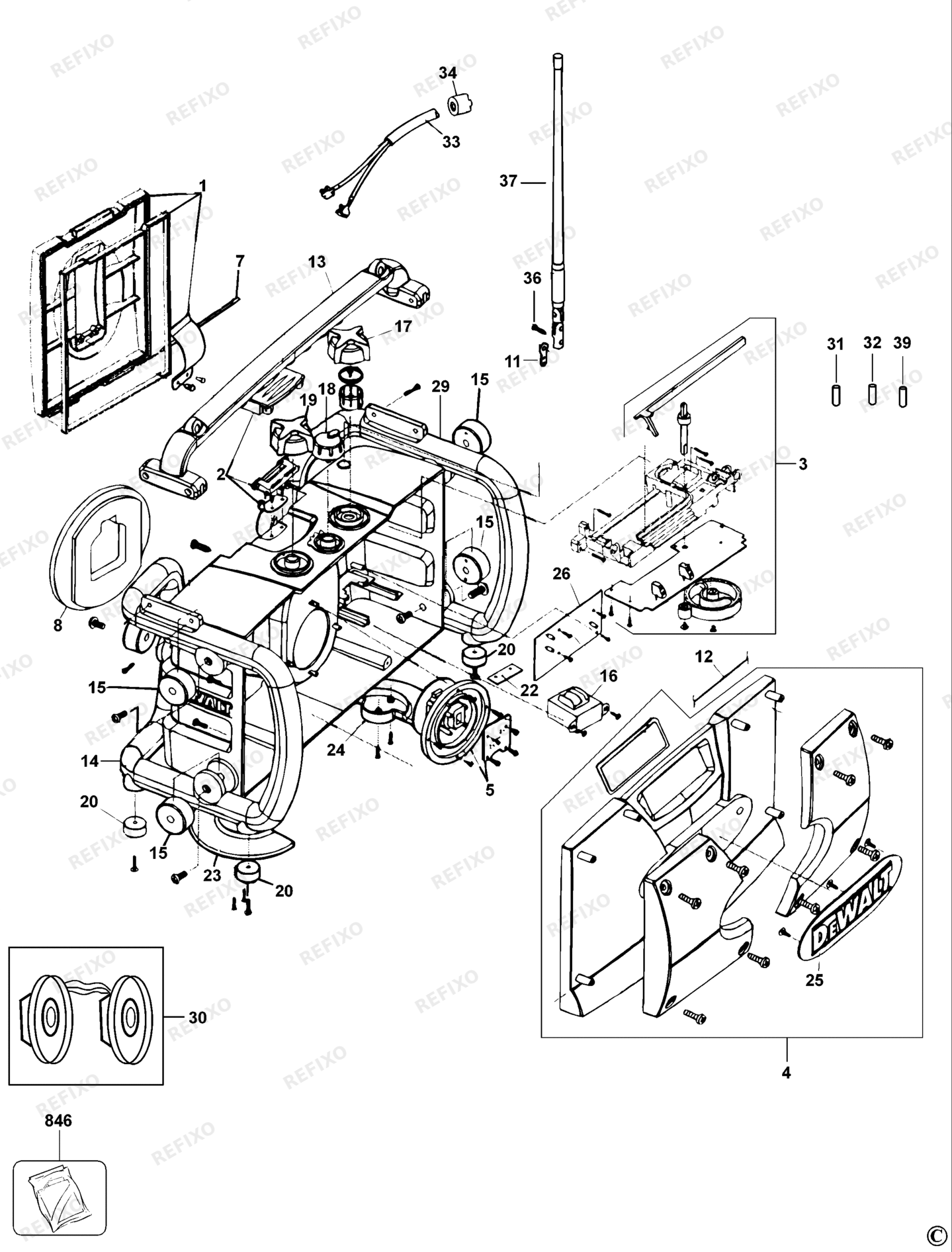 Деталировка DeWalt DC010-QW TYPE 1 SITE RADIO DC010-QW DC010 — схема запчастей в разборе
