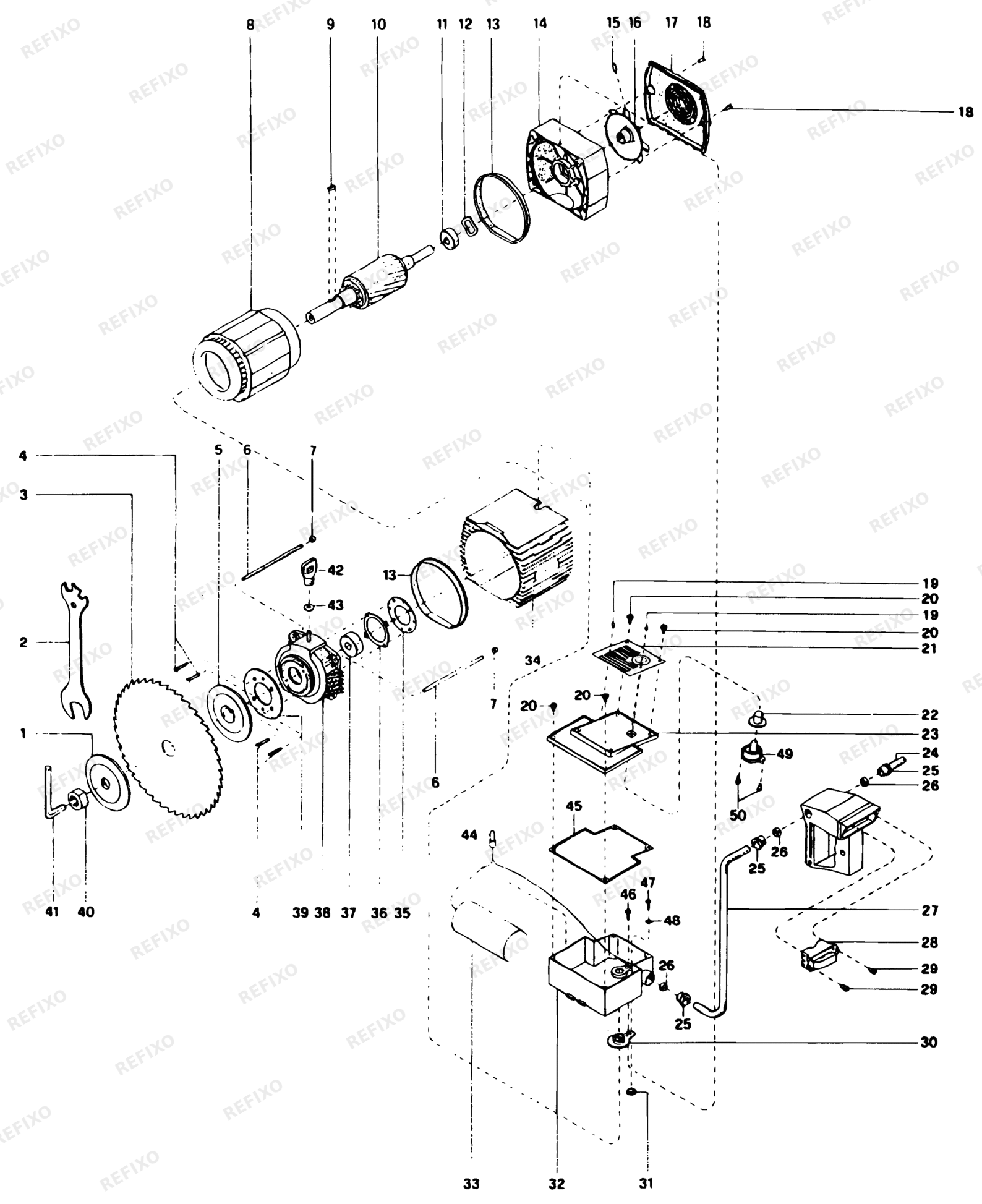 Деталировка DeWalt DW8101----E-XJ TYPE 1 RADIALKREISSÄGE DW8101----E-XJ DW8101----E — схема запчастей в разборе