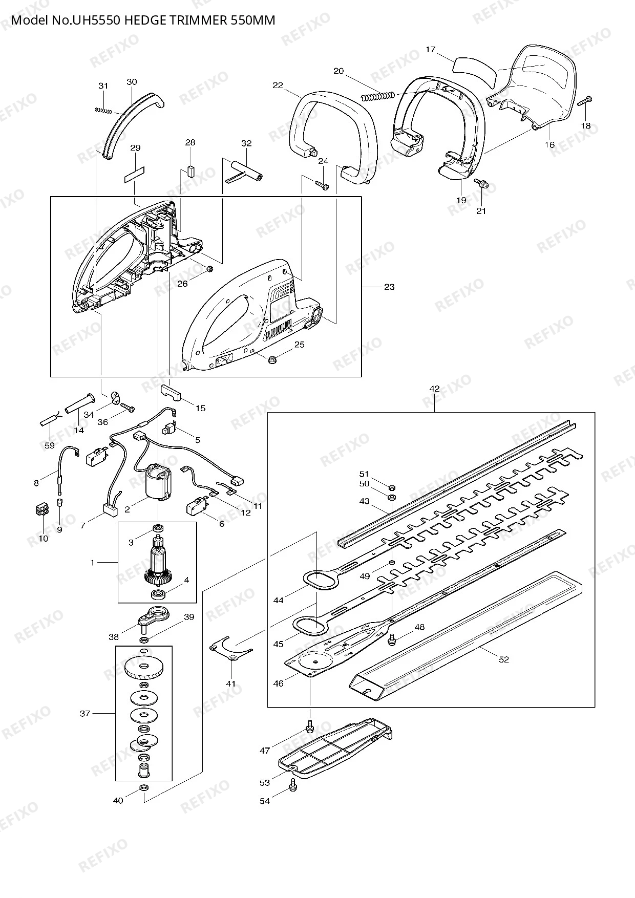 Деталировка MAKITA UH5550 — схема запчастей в разборе