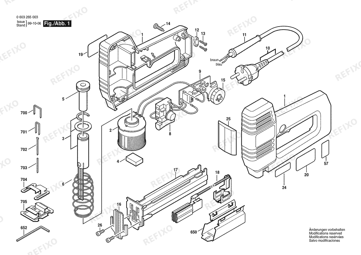 Деталировка Bosch Tacker PTK 19 E | 220 V | 004 - CH (0 603 265 032) — схема запчастей в разборе