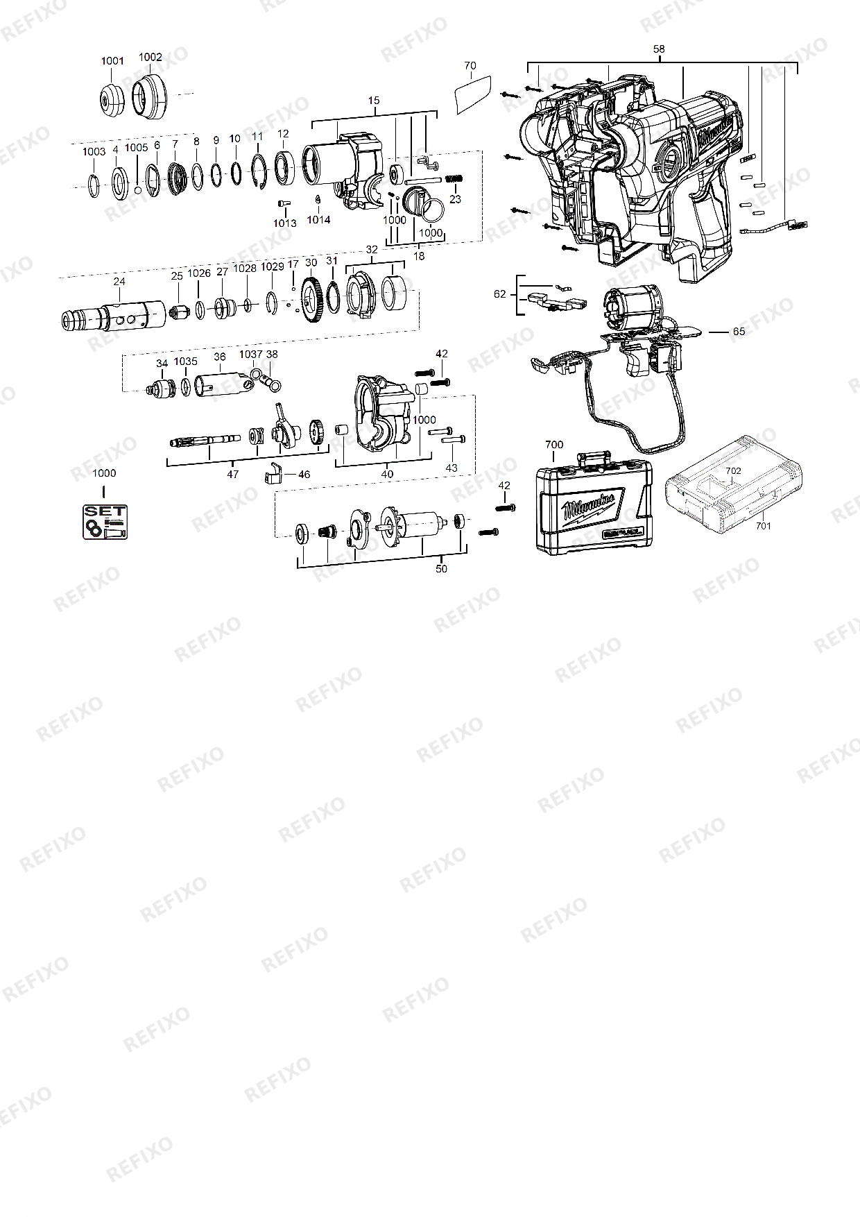 Деталировка MILWAUKEE M12CH 0 4933441947 4000441476 — схема запчастей в разборе