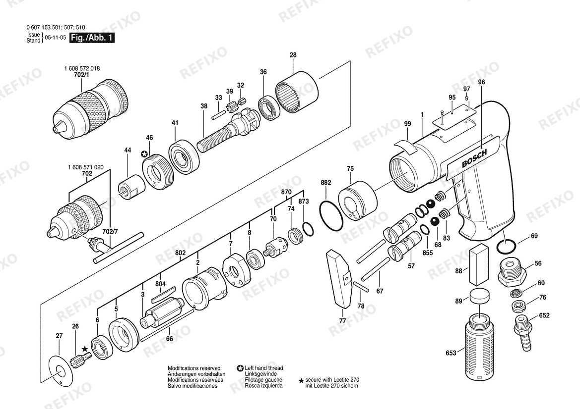 Деталировка Bosch Pw- дрель -Ind 180W drill (0 607 153 501) — схема запчастей в разборе