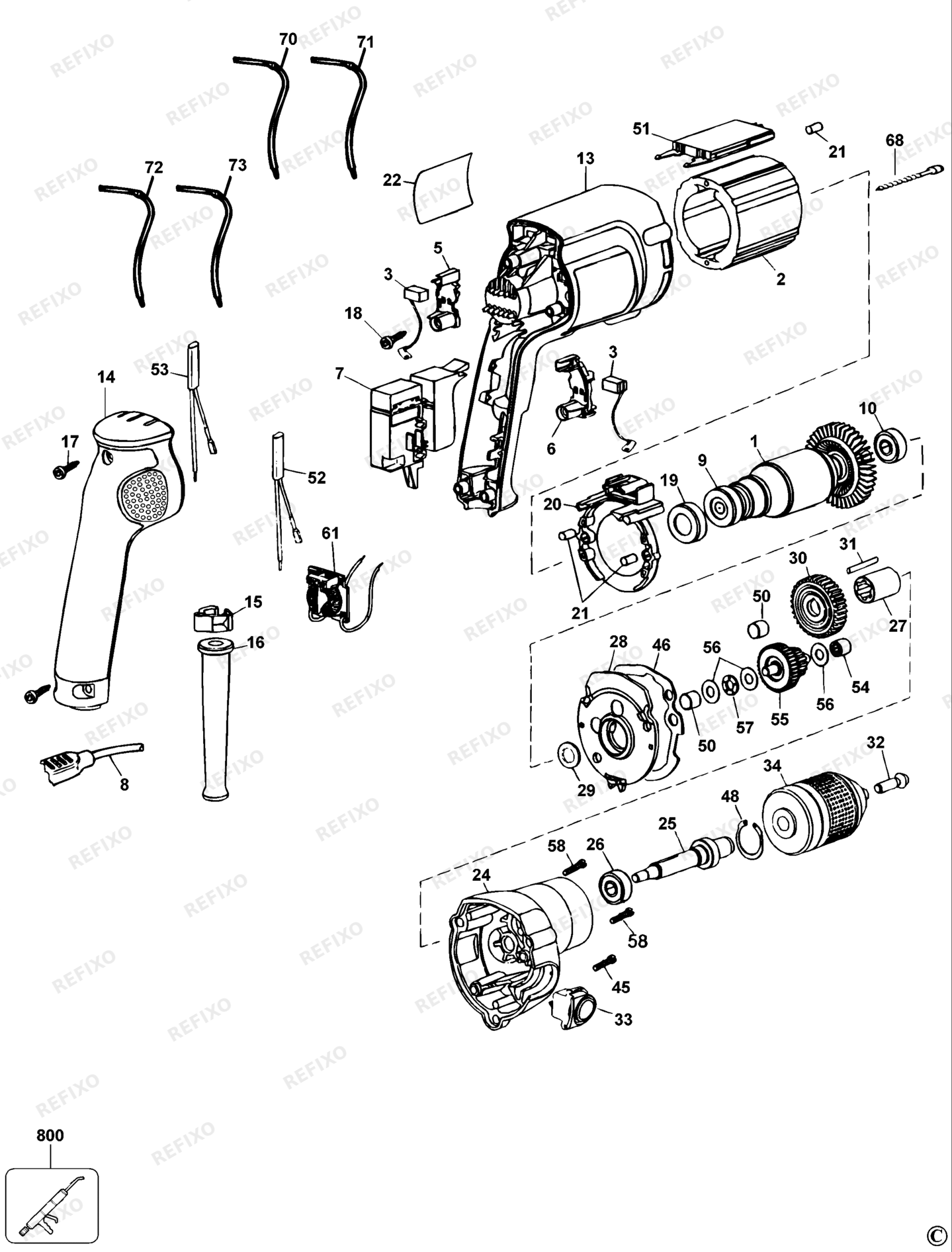 Деталировка DeWalt DW221-QS TYPE 2 BOHRER DW221-QS DW221 — схема запчастей в разборе