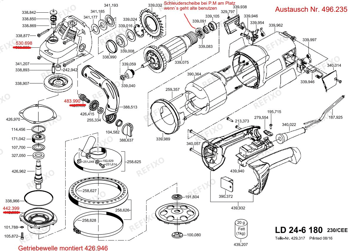 Деталировка Flex LD 24-6 180 230CEE — схема запчастей в разборе