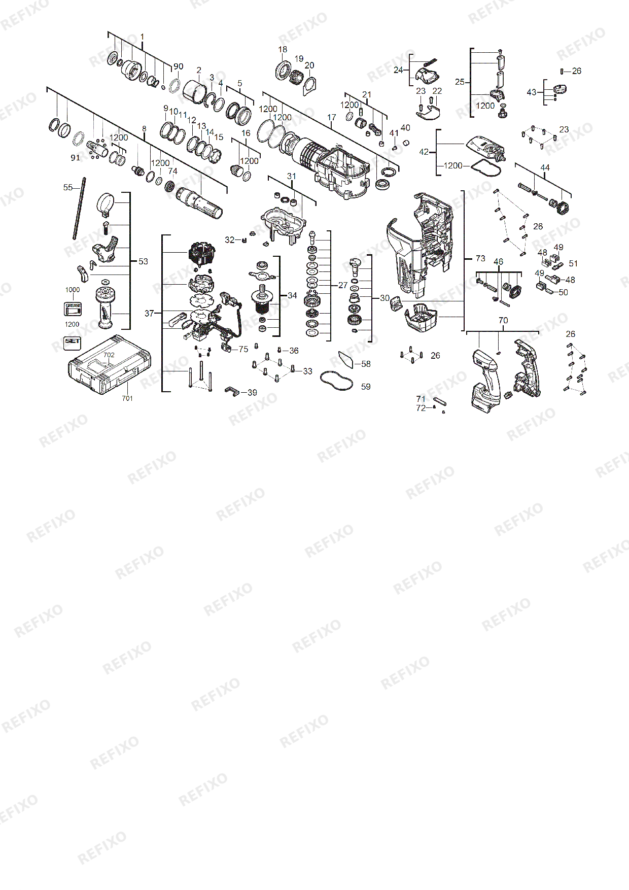 Деталировка MILWAUKEE M18ONEFHP 0X 4933478884 4000477959 — схема запчастей в разборе