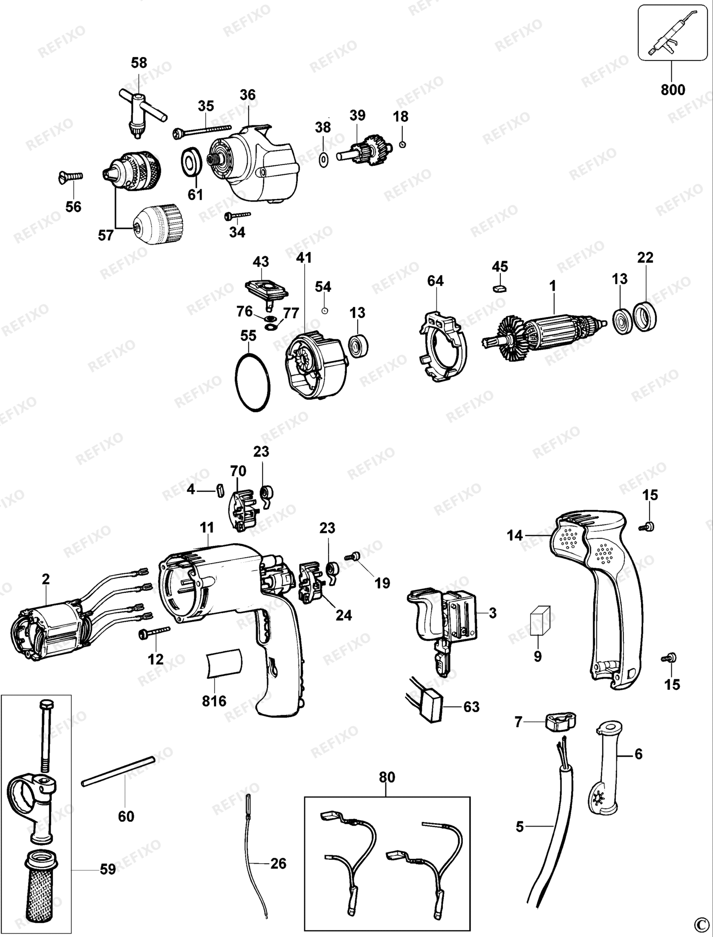 Деталировка DeWalt DW206-QS TYPE 1 BOHRER DW206-QS DW206 — схема запчастей в разборе
