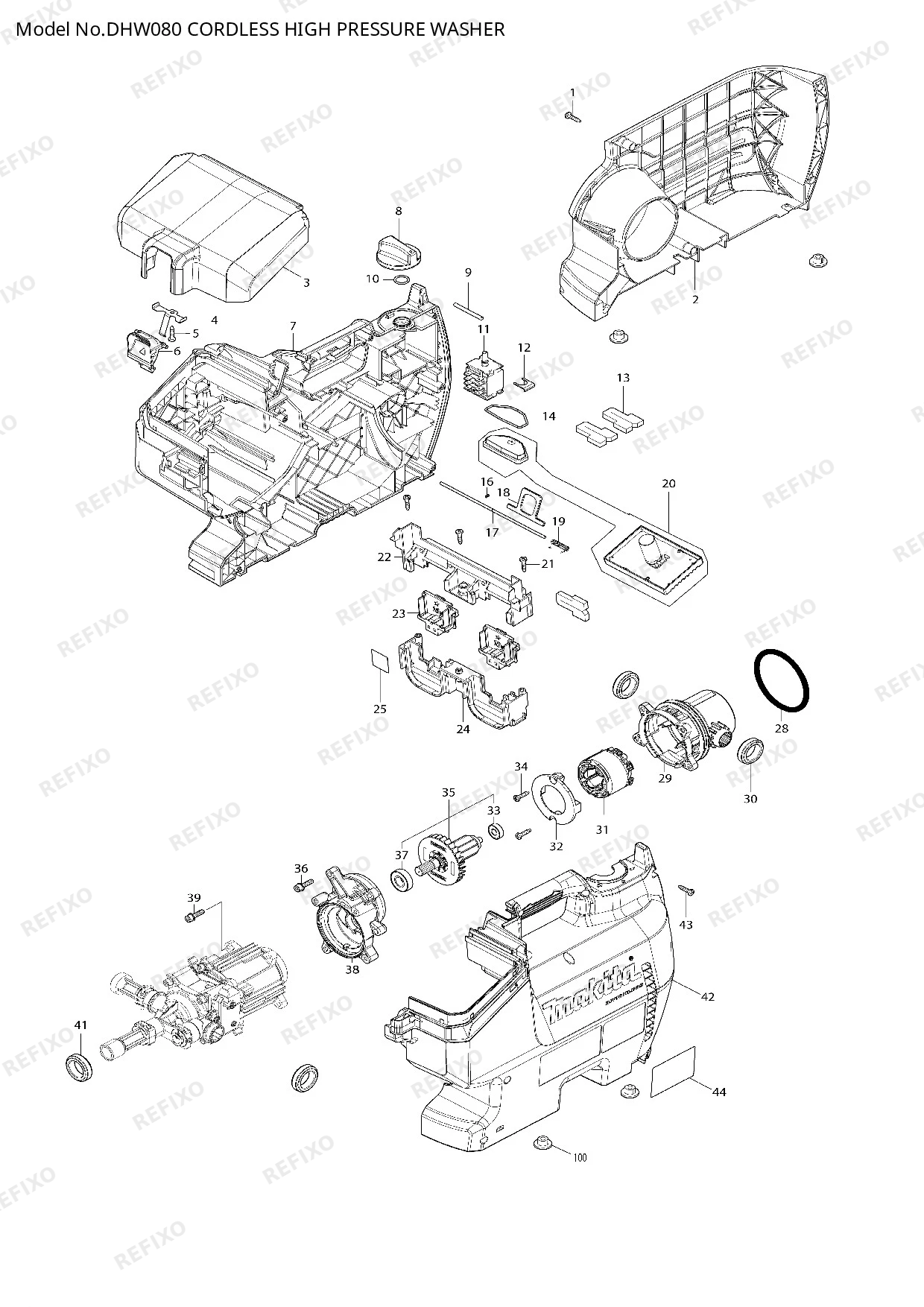 Деталировка MAKITA DHW080 — схема запчастей в разборе