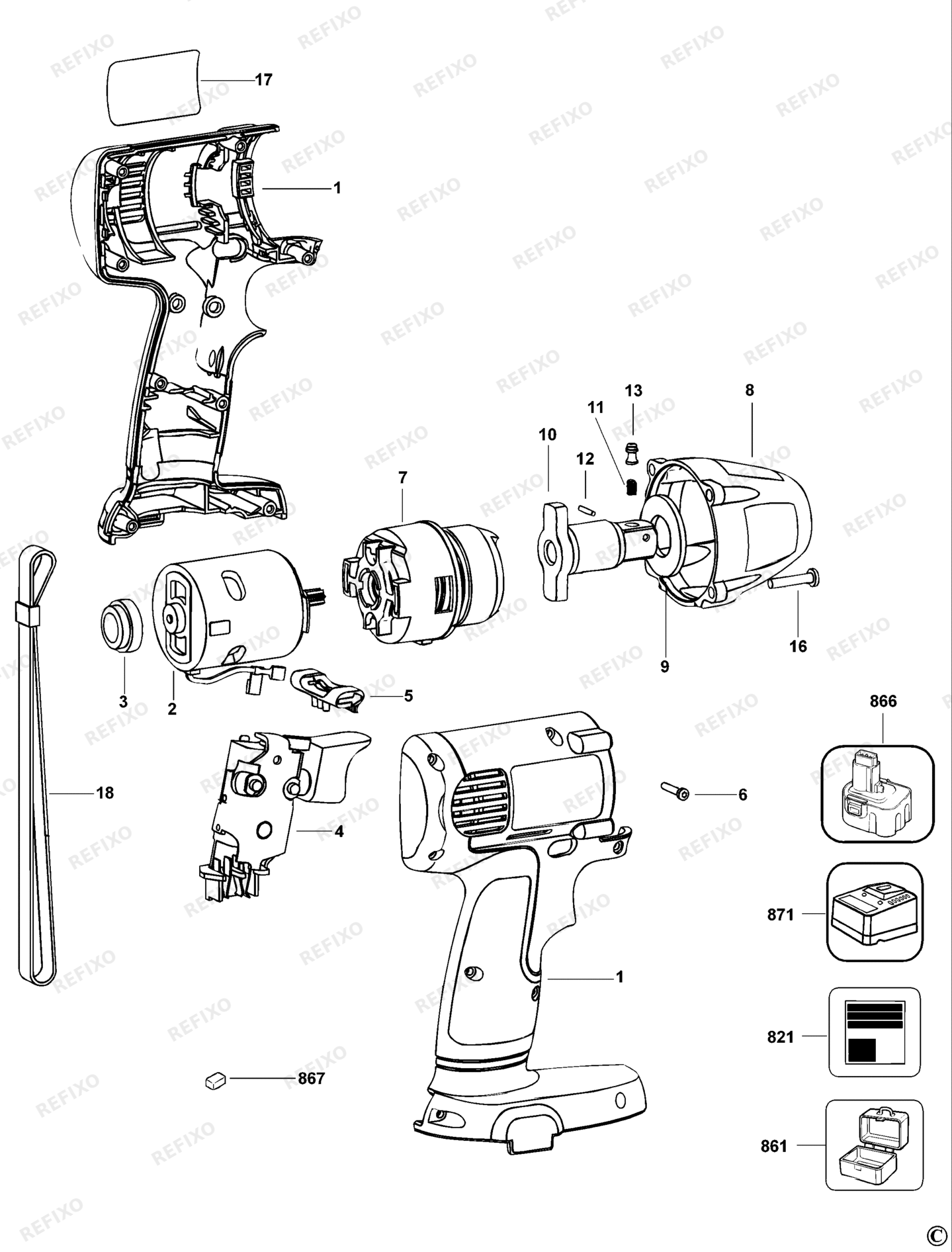 Деталировка DeWalt DW053K-QW TYPE 1 SCHLAGSCHRAUBENSCHL. DW053K-QW DW053K — схема запчастей в разборе