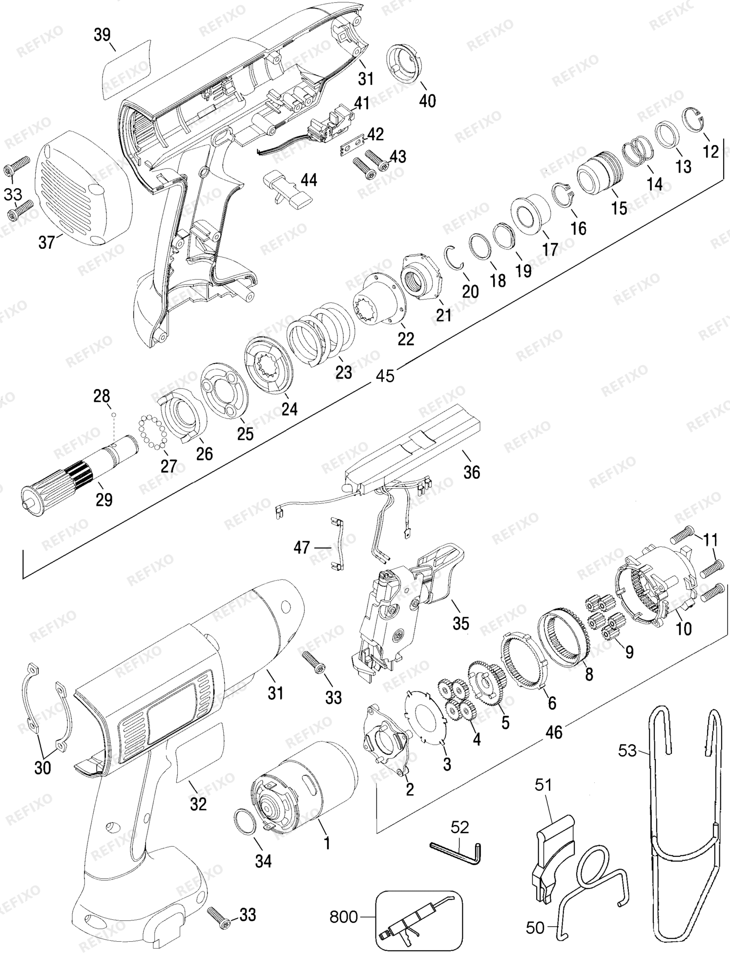 Деталировка DeWalt DW901-QS TYPE 1 SCHRAUBENDREHER DW901-QS DW901 — схема запчастей в разборе