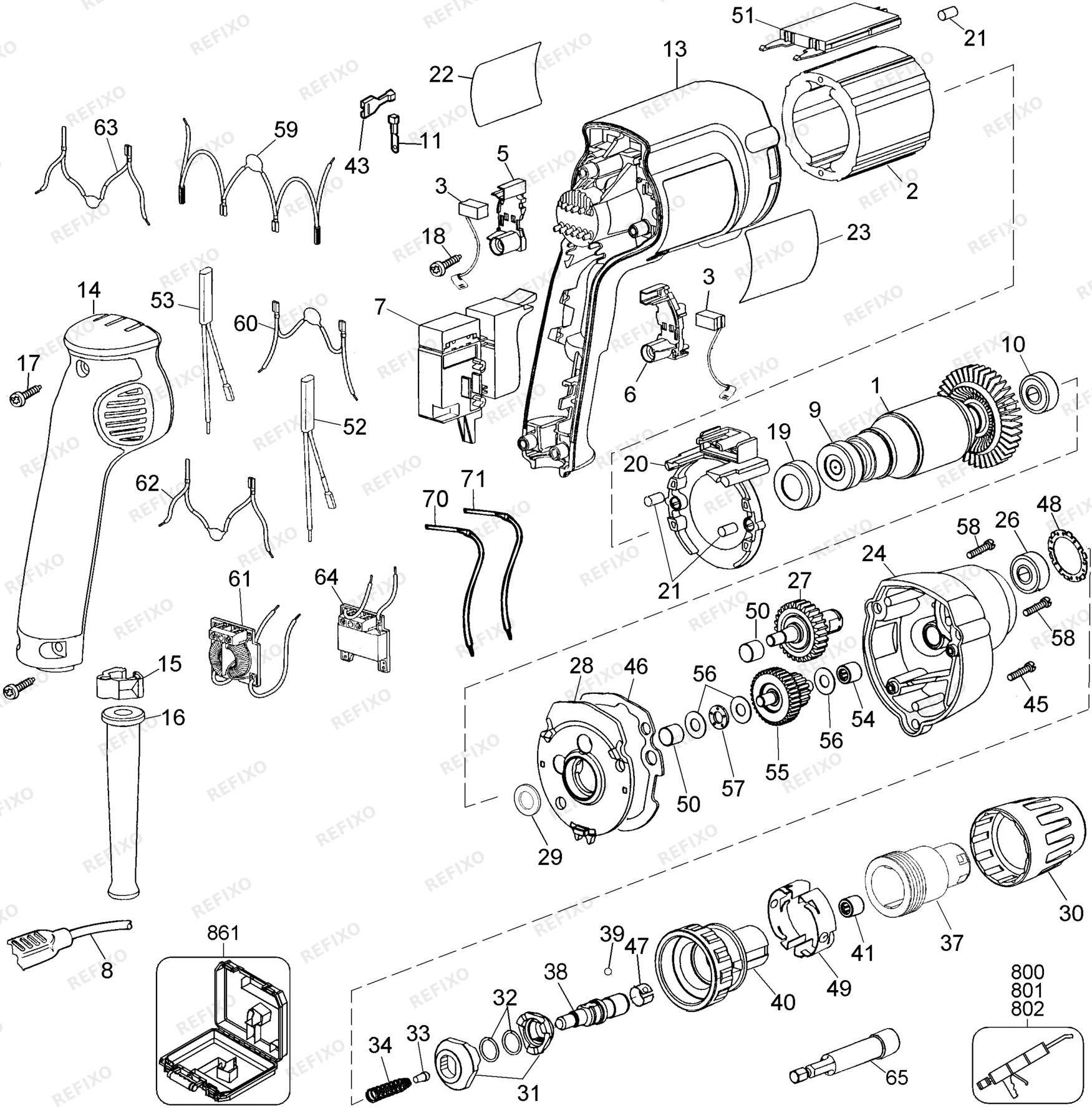 Деталировка DeWalt DW263K-QS TYPE A1 SCHRAUBENDREHER DW263K-QS DW263K — схема запчастей в разборе