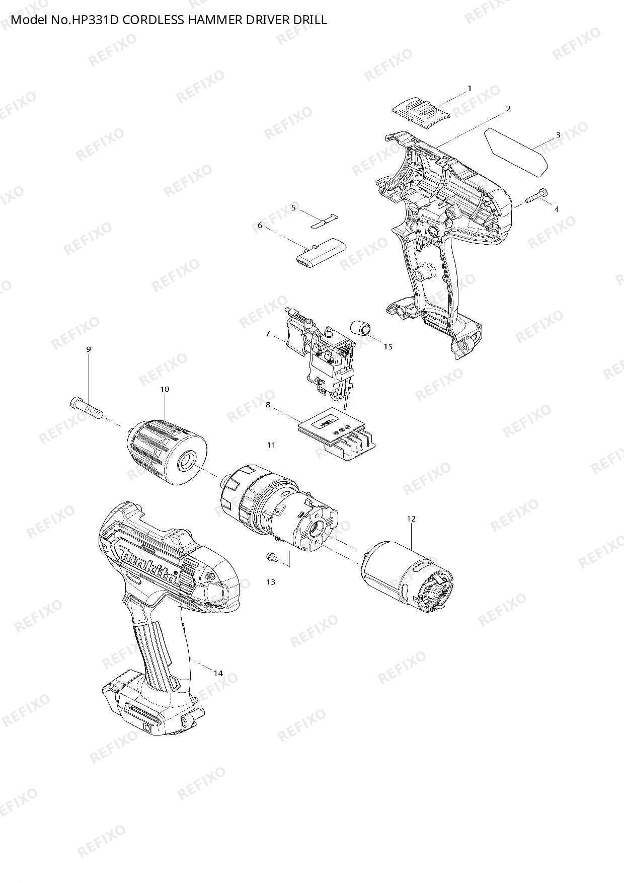 Деталировка MAKITA HP331D — схема запчастей в разборе