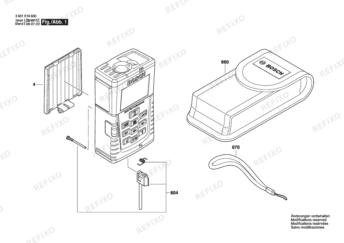 Деталировка Bosch Entfernungsmesser DLE 70 | 001 - EU (3 601 K16 600) — схема запчастей в разборе