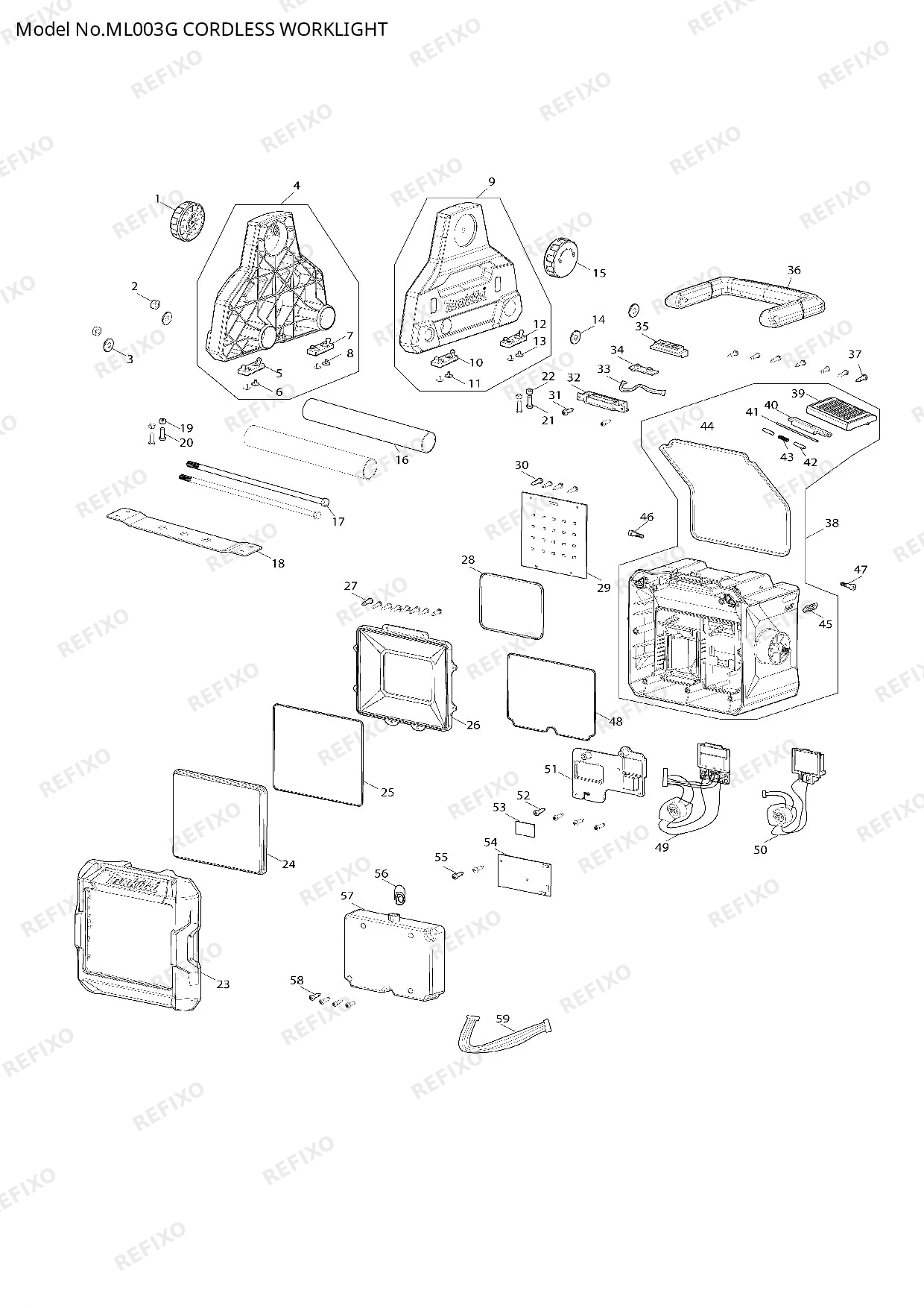 Деталировка MAKITA ML003G — схема запчастей в разборе