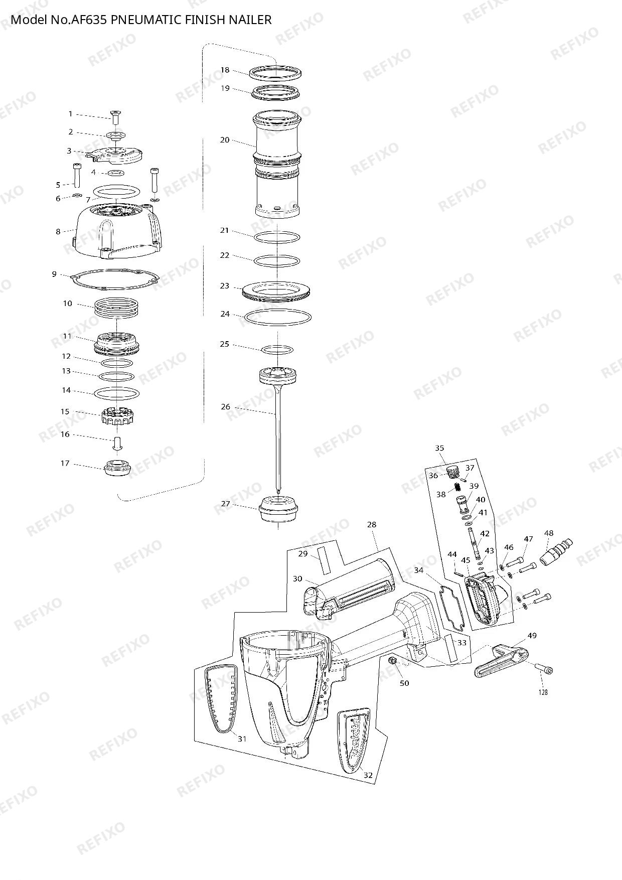 Деталировка MAKITA AF635 — схема запчастей в разборе