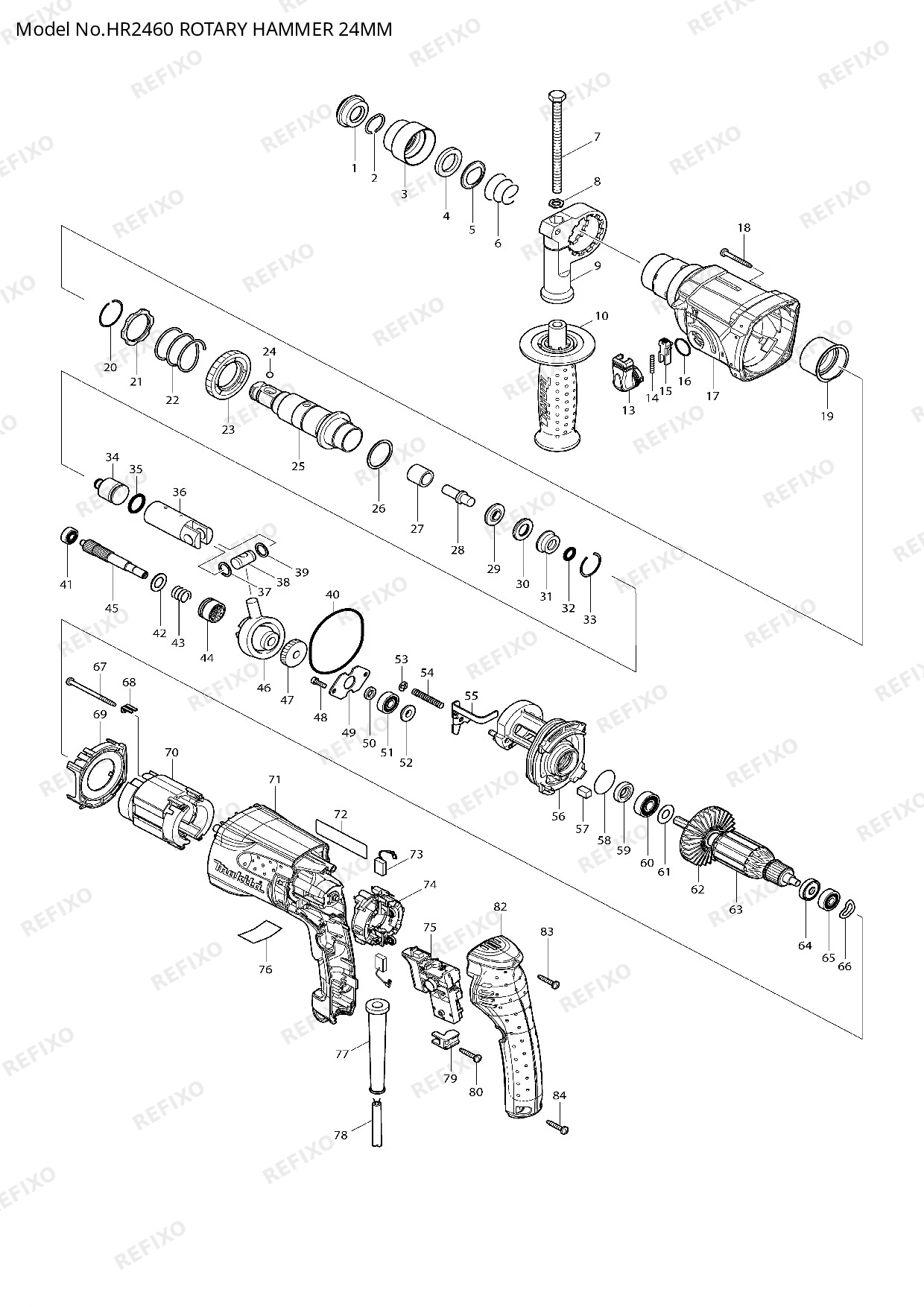 Деталировка MAKITA HR2460 — схема запчастей в разборе