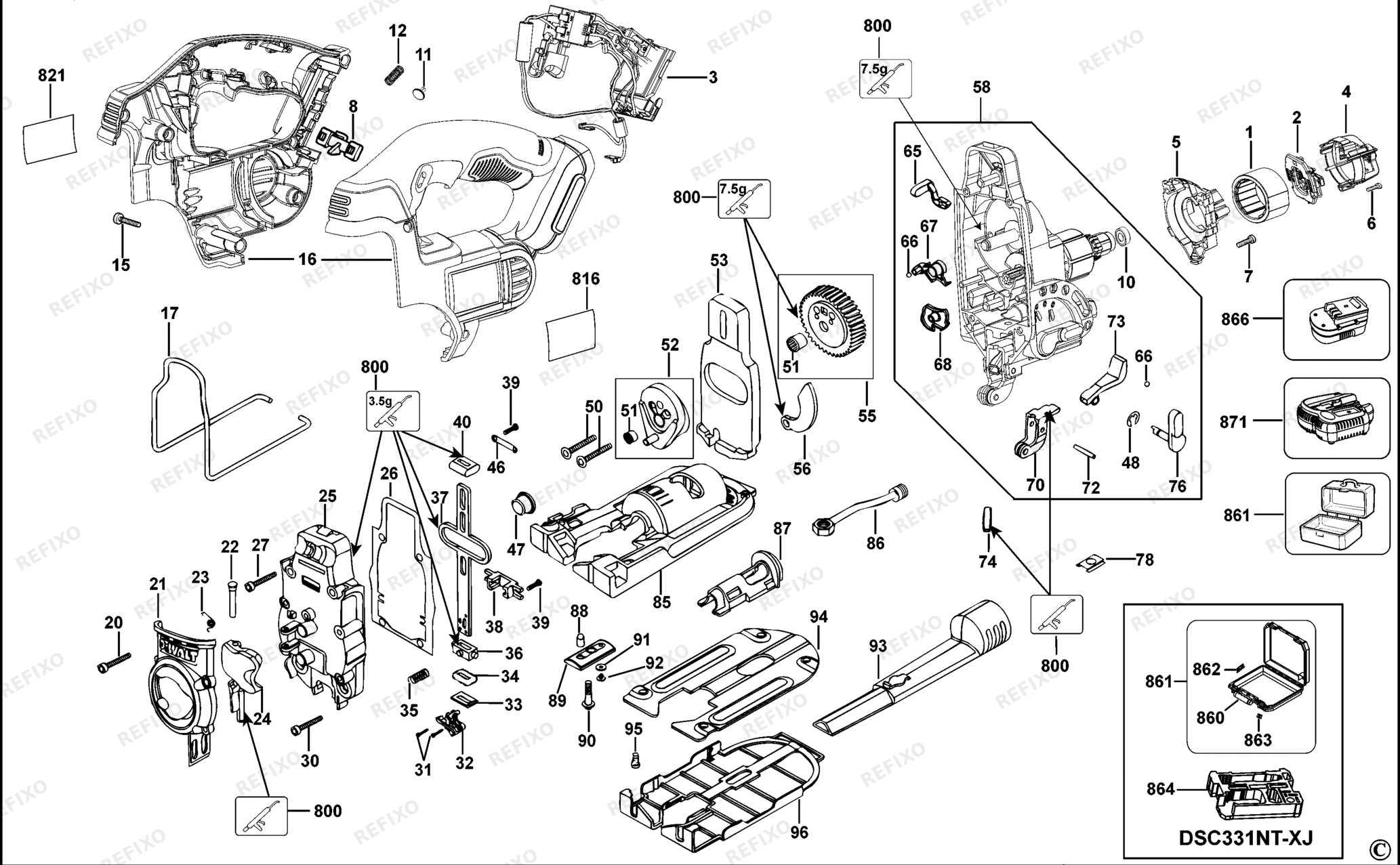Деталировка DeWalt DCS331-QW TYPE 2 аккумуляторный - лобзик DCS331-QW DCS331 — схема запчастей в разборе