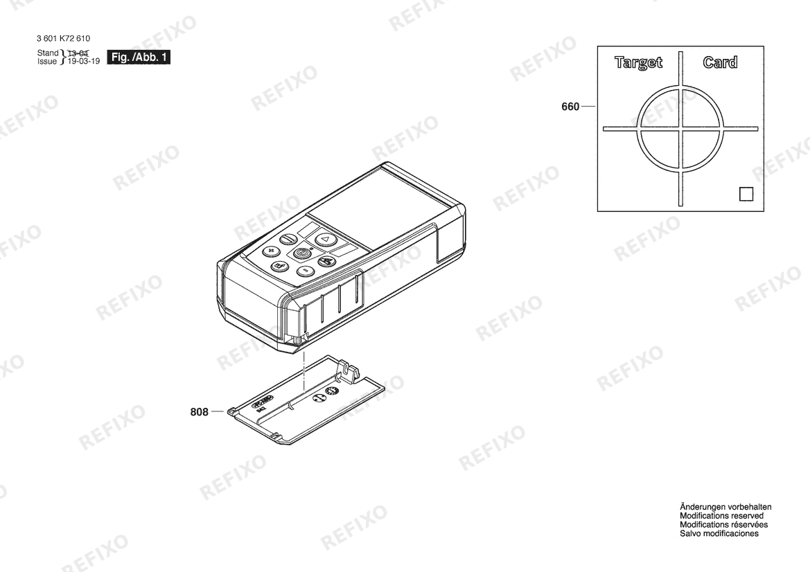 Деталировка Bosch Entfernungsmesser GLM40 | 061 - US (3 601 K72 610) — схема запчастей в разборе