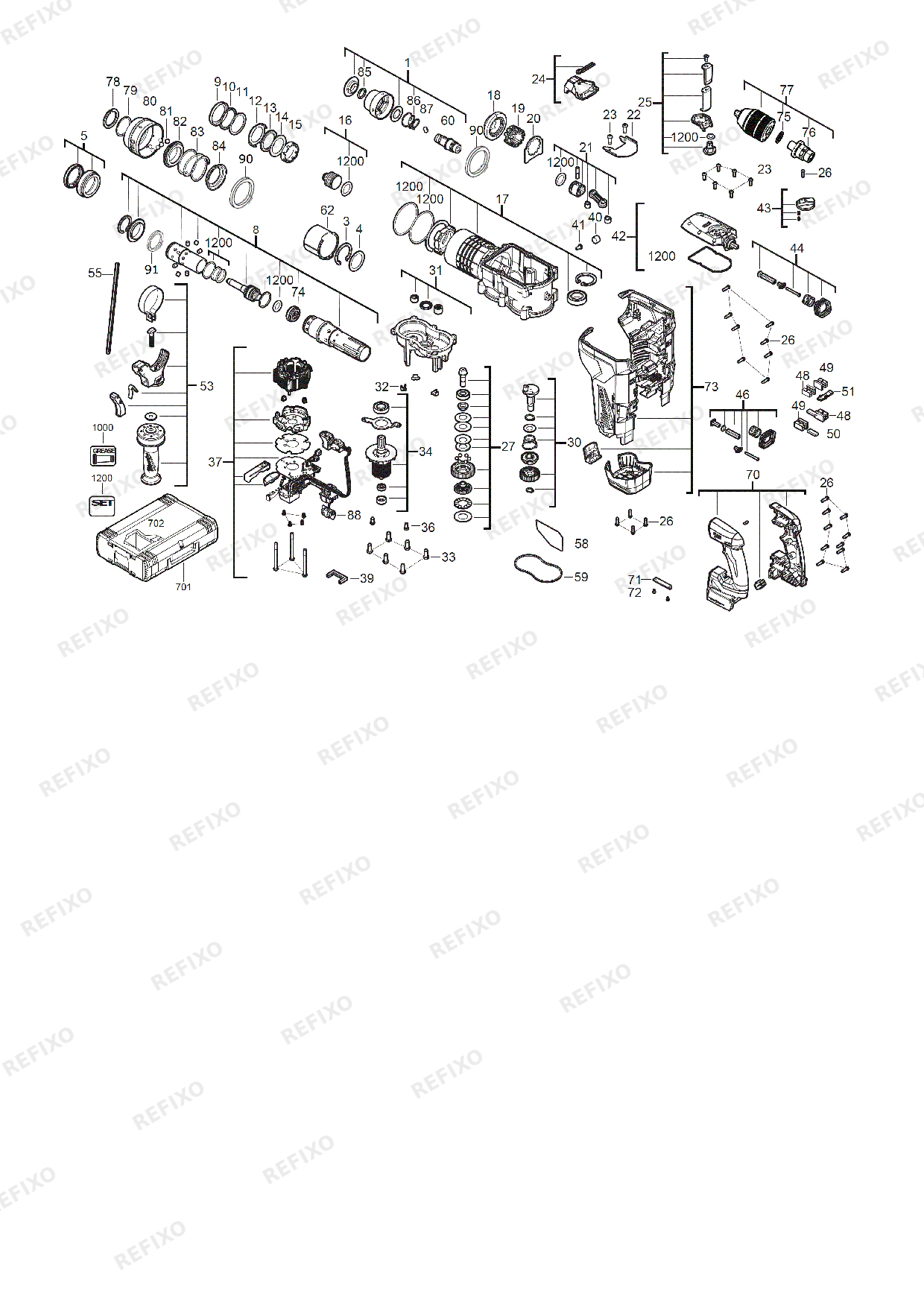 Деталировка MILWAUKEE M18ONEFHPX 0 4933478885 4000477945 — схема запчастей в разборе