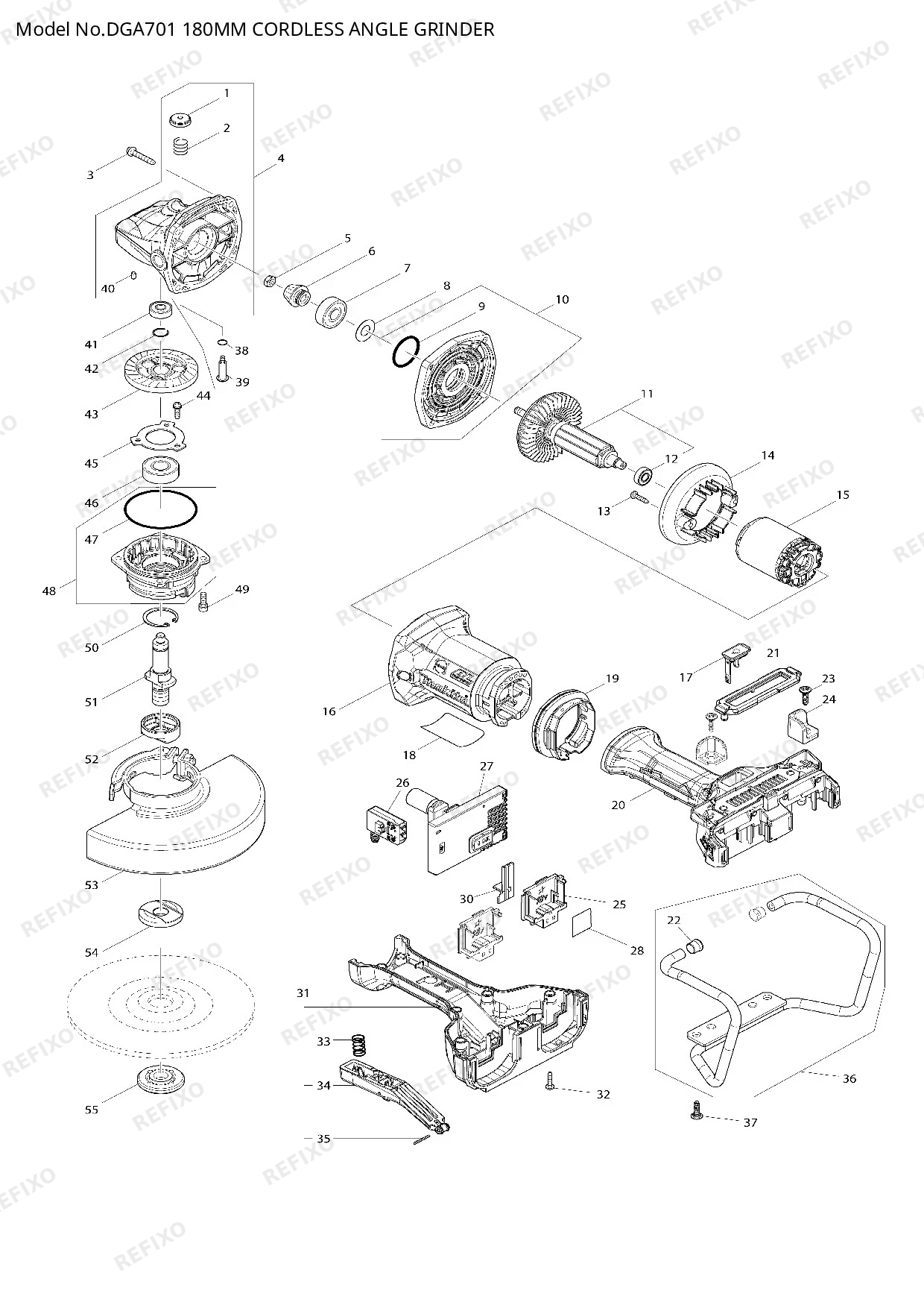Деталировка MAKITA DGA701 — схема запчастей в разборе