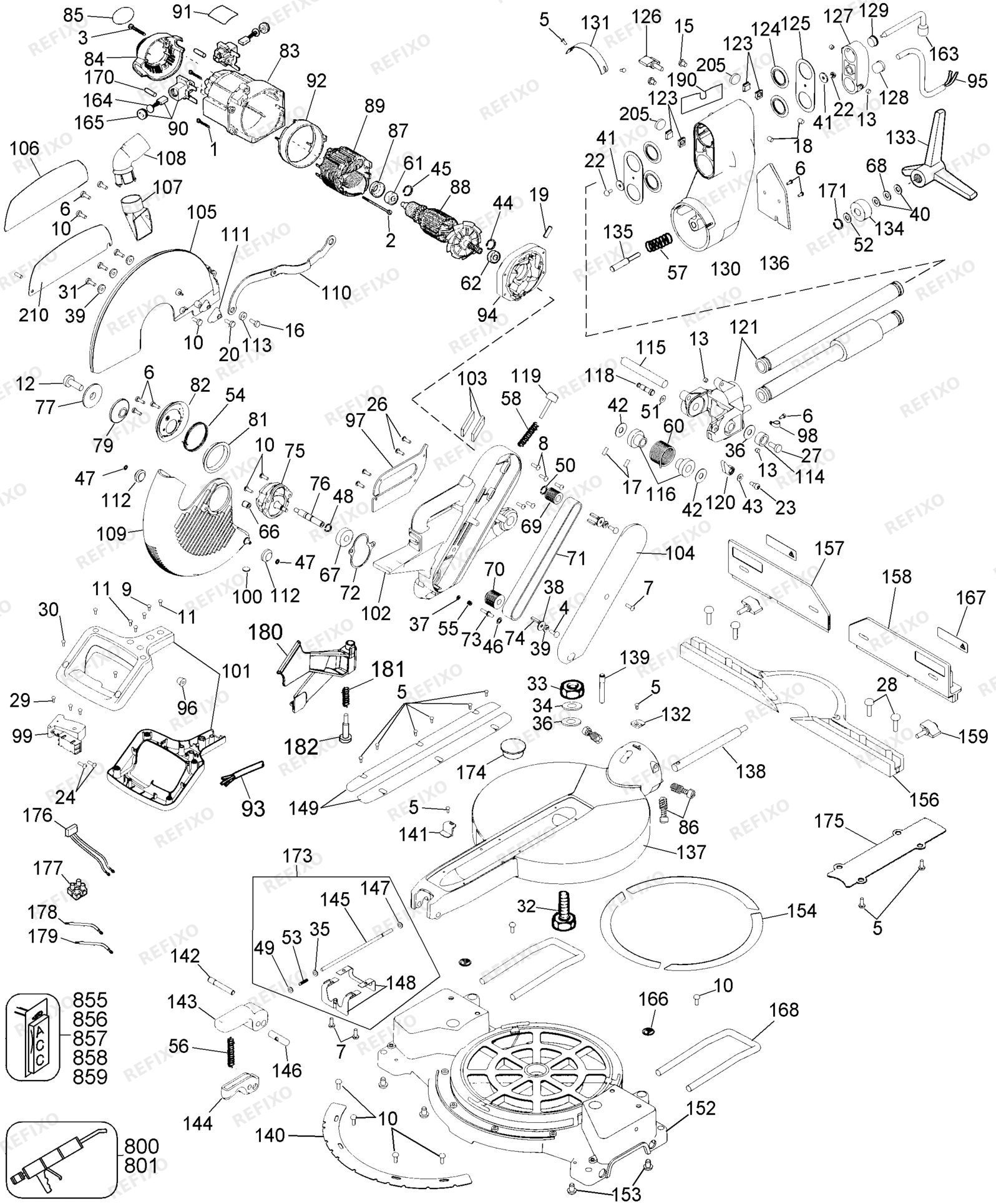 Деталировка DeWalt DW708-QS TYPE 1 GEHRUNGSSÄGE DW708-QS DW708 — схема запчастей в разборе