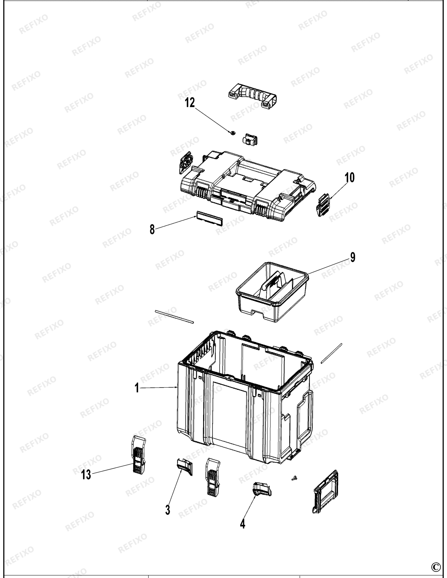 Деталировка DeWalt DWST83294-1-XJ TYPE 1 WERKZEUGBOX DWST83294-1-XJ DWST83294-1 — схема запчастей в разборе