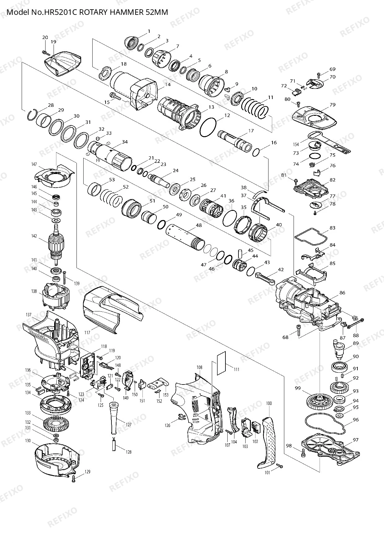 Деталировка MAKITA HR5201C — схема запчастей в разборе