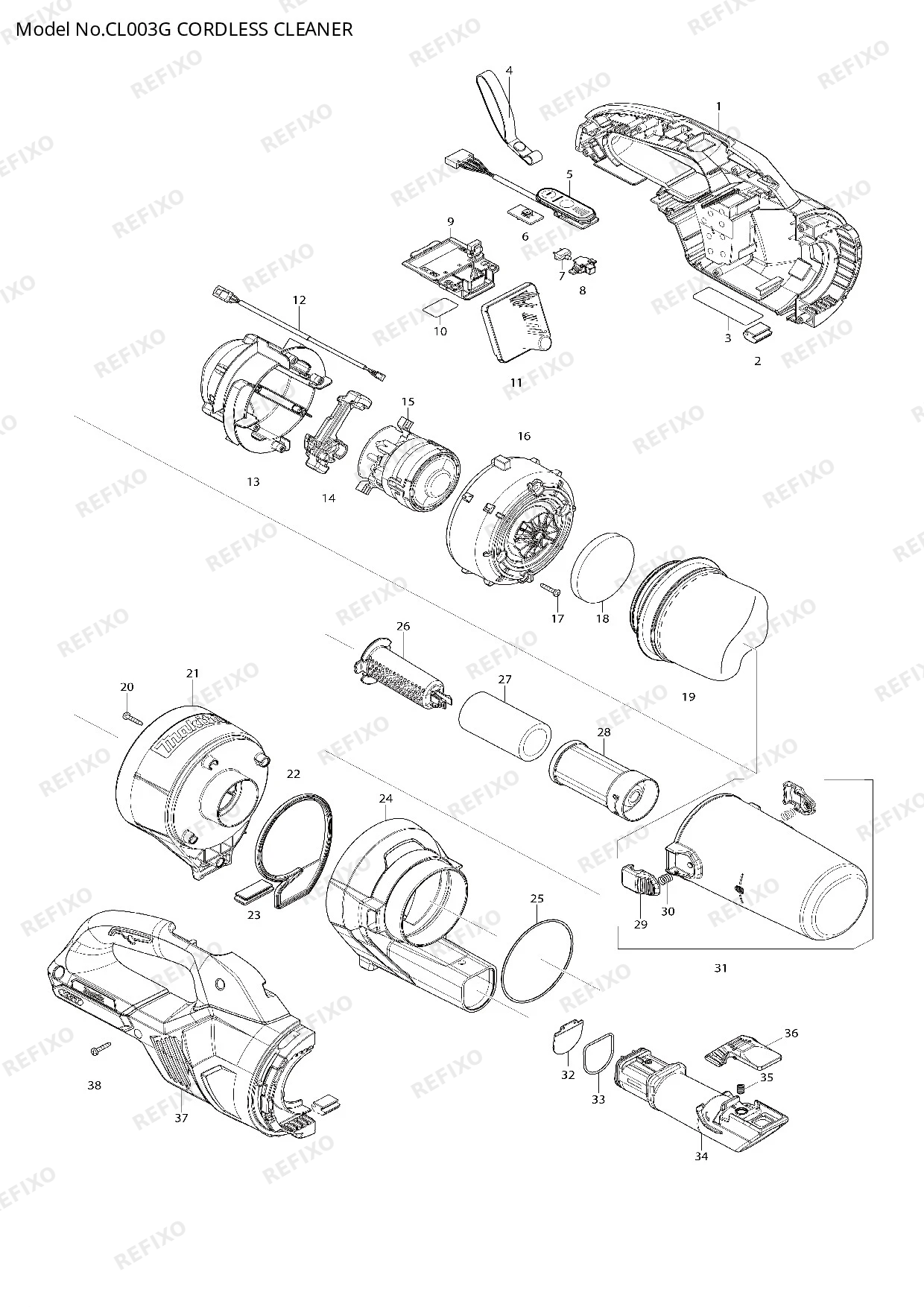 Деталировка MAKITA CL003G — схема запчастей в разборе