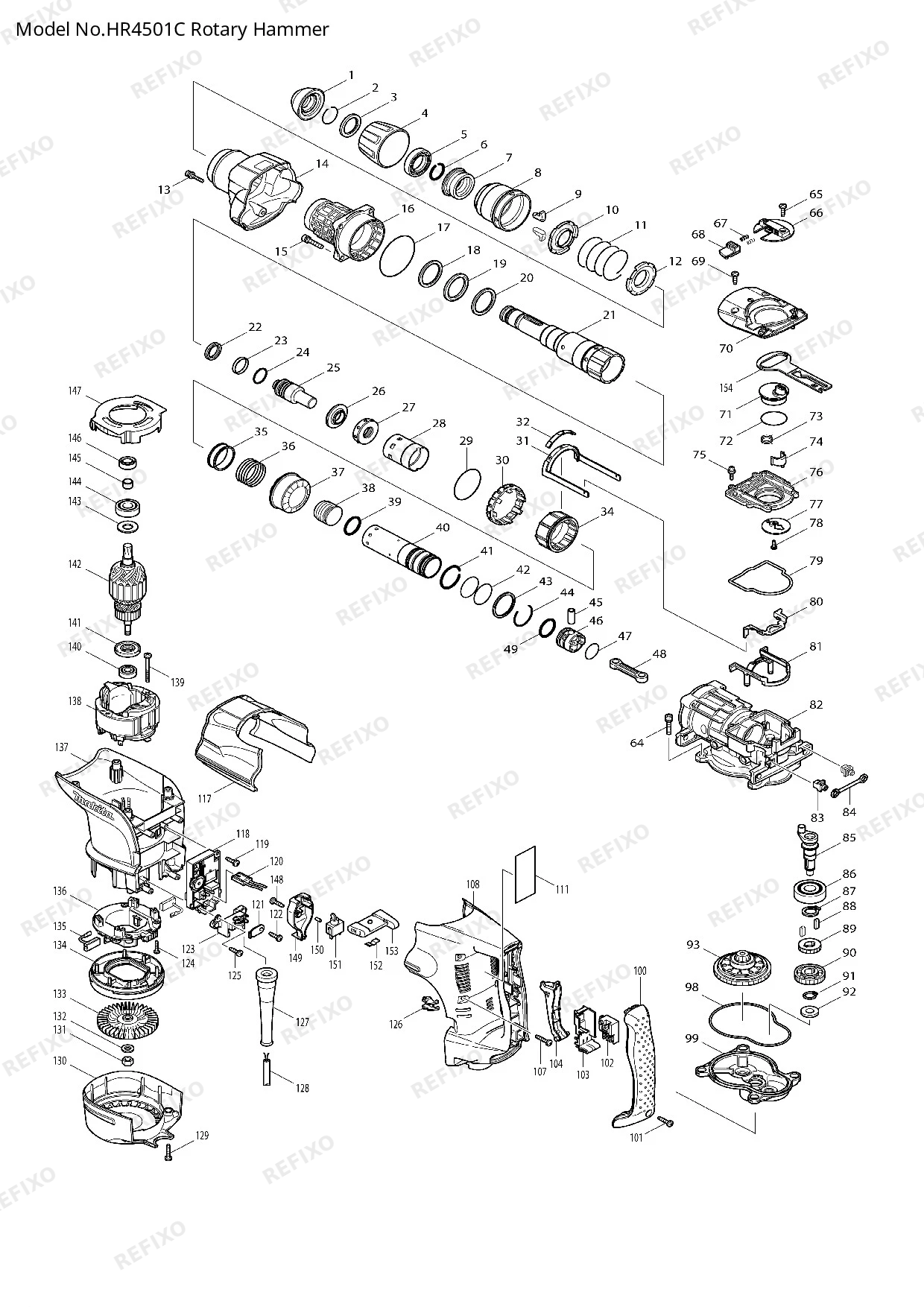 Деталировка MAKITA HR4501C — схема запчастей в разборе