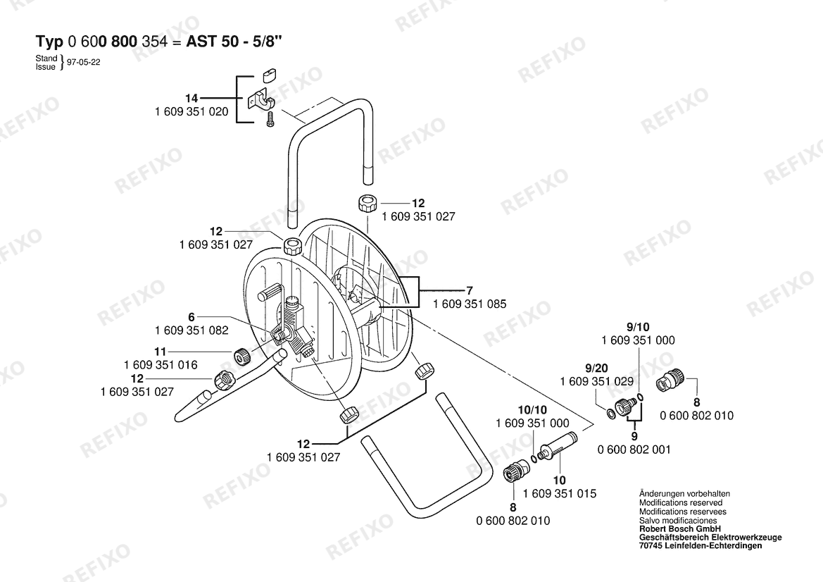 Деталировка Bosch Schlauchtrommel AST 50 5/8 (0 600 800 354) — схема запчастей в разборе