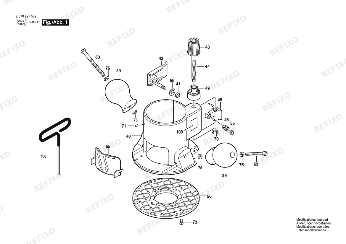 Деталировка Bosch Фрезер RA1161 (2 610 927 569) — схема запчастей в разборе