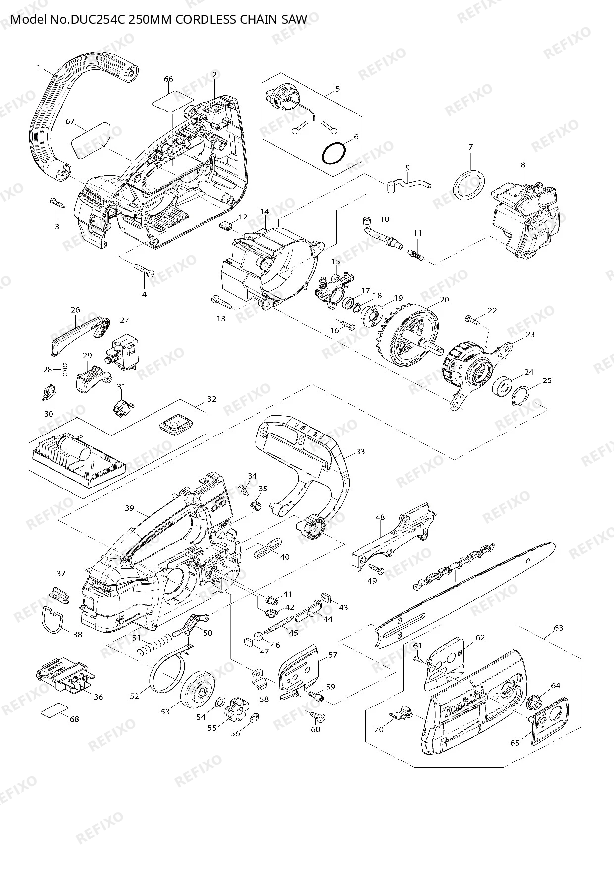 Деталировка MAKITA DUC254C — схема запчастей в разборе