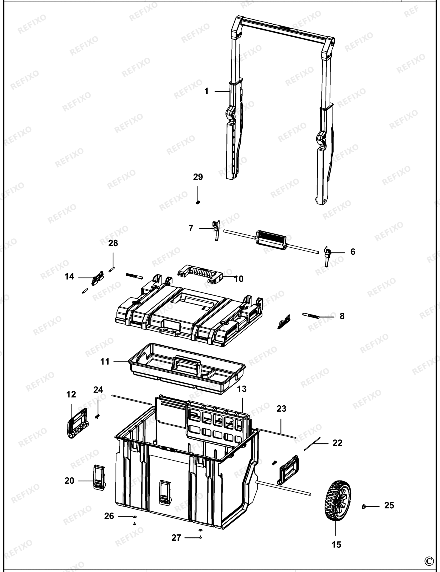 Деталировка DeWalt DWST1-75668-XJ TYPE 1 WERKZEUGBOX DWST1-75668-XJ DWST1-75668 — схема запчастей в разборе