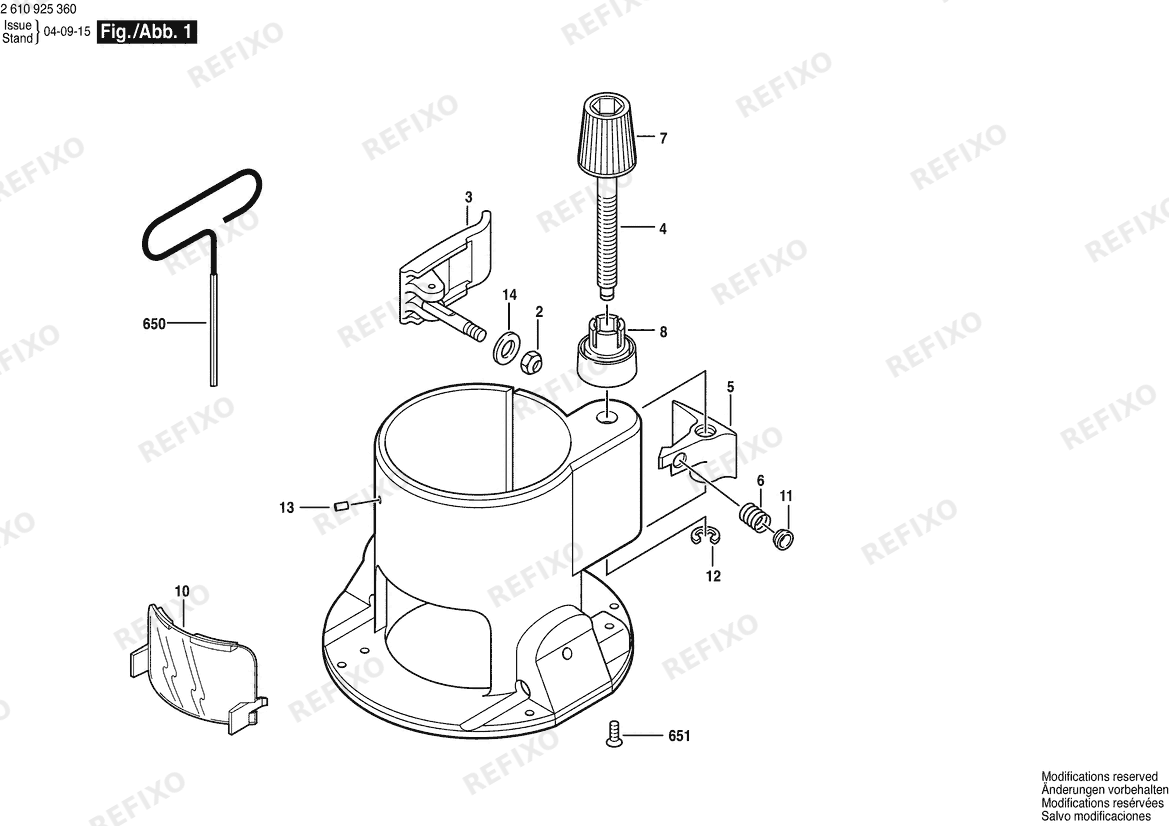 Деталировка Bosch Frästisch RA1165 (2 610 925 360) — схема запчастей в разборе