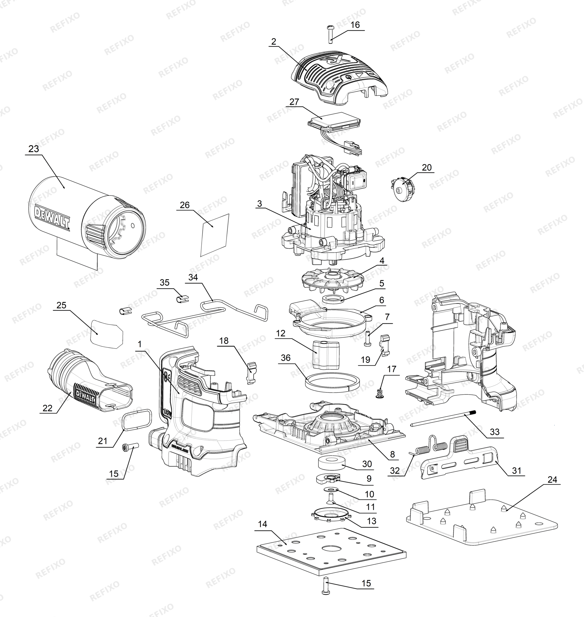Деталировка DeWalt DCW200N-XJ TYPE 1 18V XR 14 SHEET SANDER - DCW200N-XJ DCW200N — схема запчастей в разборе