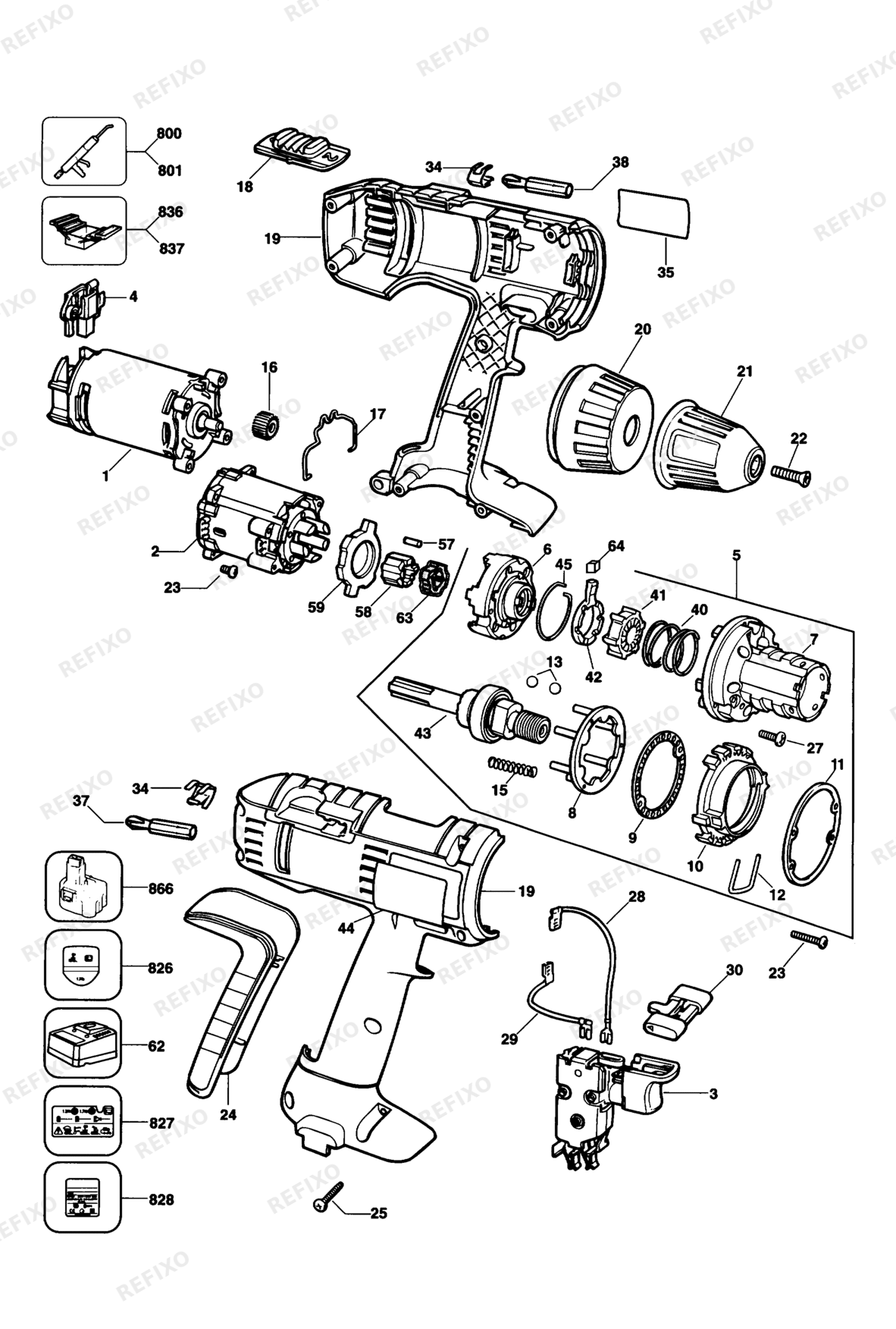 Деталировка DeWalt DW909K-DE TYPE 3 аккумуляторный - дрель DW909K-DE DW909K — схема запчастей в разборе