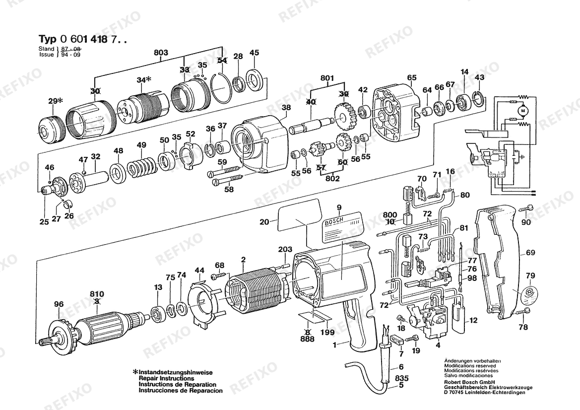 Деталировка Bosch Шуруповёрт GSR 8-6 KE | 110 V | 036 - GB (0 601 418 741) — схема запчастей в разборе