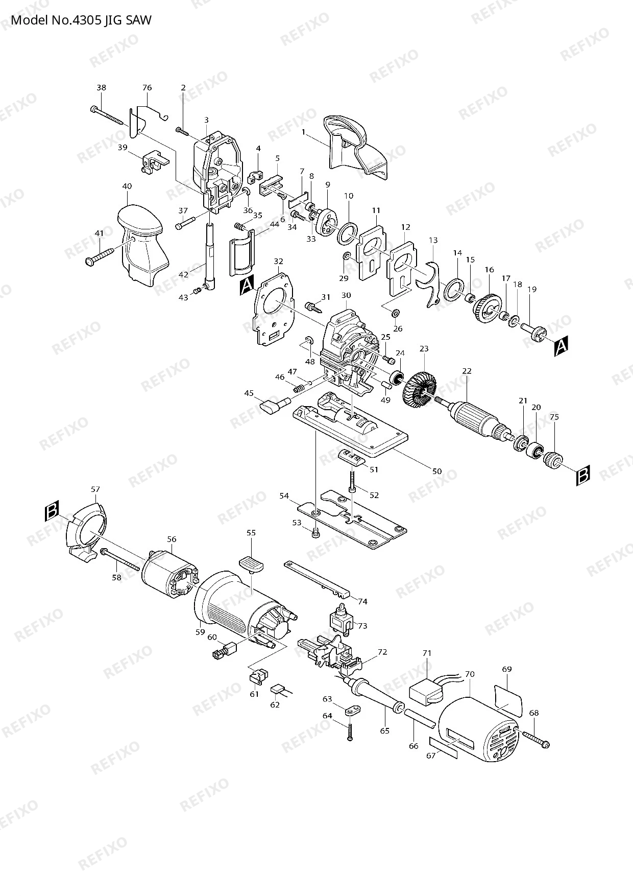 Деталировка MAKITA 4305 — схема запчастей в разборе