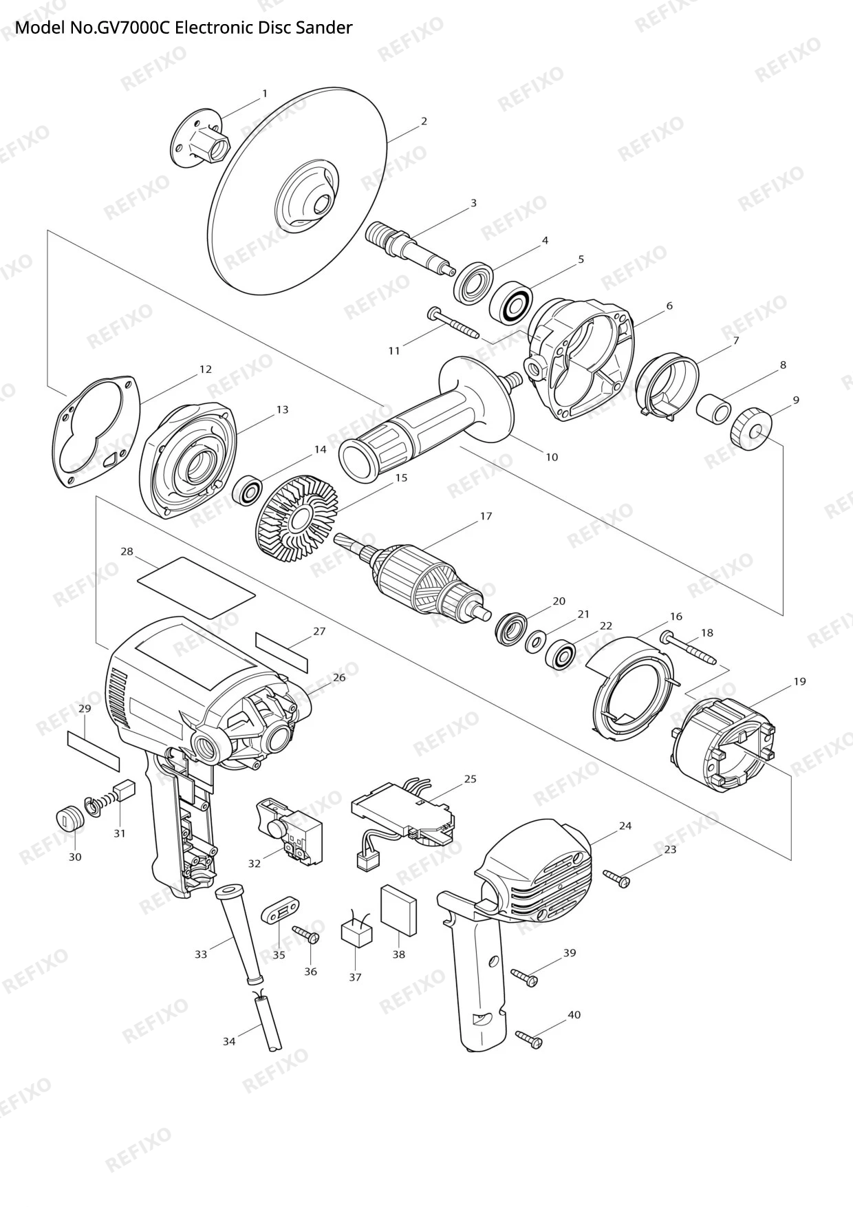 Деталировка MAKITA GV7000C — схема запчастей в разборе