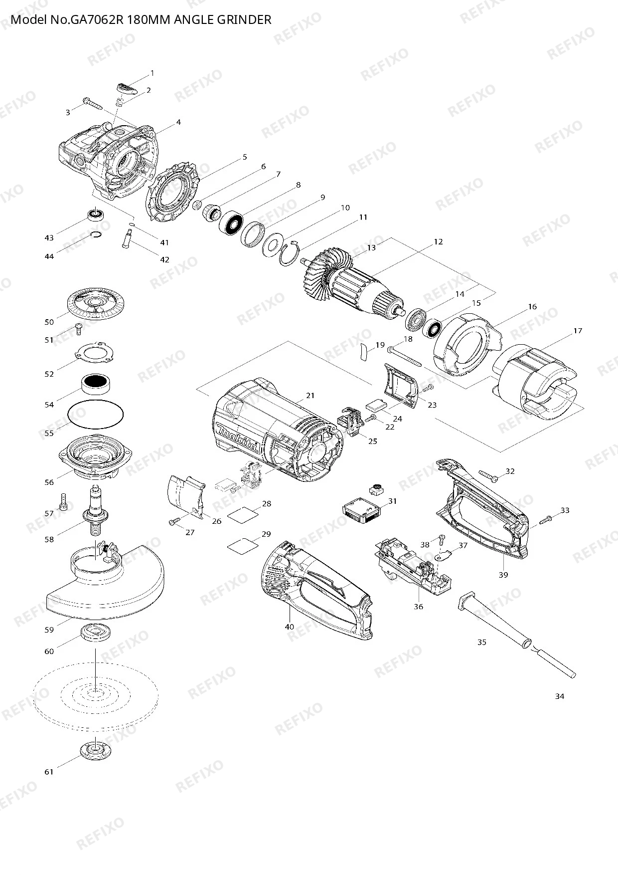 Деталировка MAKITA GA7062R — схема запчастей в разборе