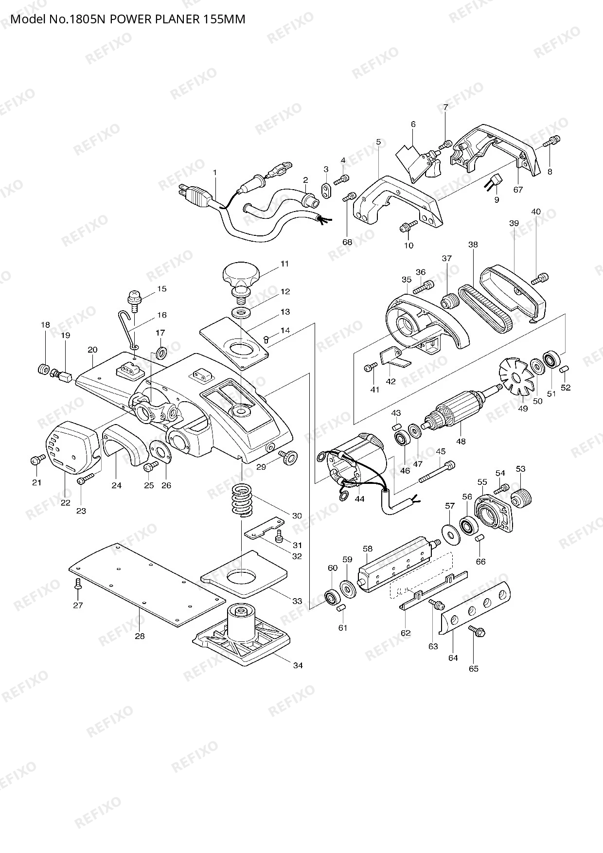 Деталировка MAKITA 1805N — схема запчастей в разборе